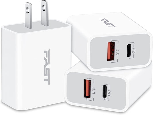 USB C Wall Charger, GLUGRU 3-Pack 20W Type C Fast Charger Block Plug Adapter Dual Port PD + Quick Charger USBC Charging Brick Cube for Iphone 14 13 12 Pro Max Mini 11 SE XS X, Pad, Airpods, Samsung  Heyuan Chenchuang Technology Co., Ltd.   