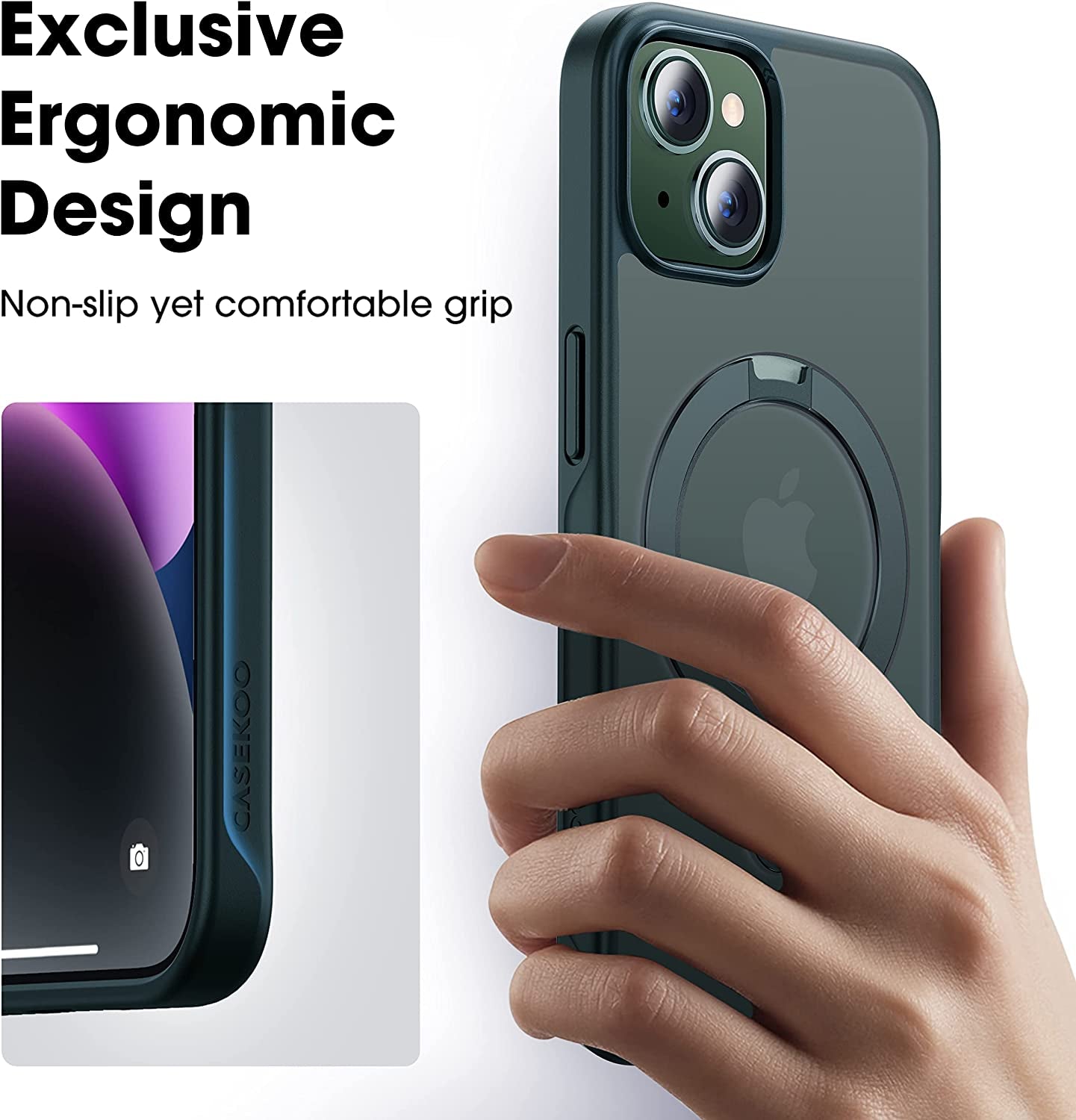 CASEKOO for Iphone 13 Case/Iphone 14 Case with Magnetic Invisible Stand [Military Drop Protection] [Compatible with Magsafe] Shockproof Slim Translucent Matte Phone Cases for Men Women 6.1 Inch, Green  CASEKOO   