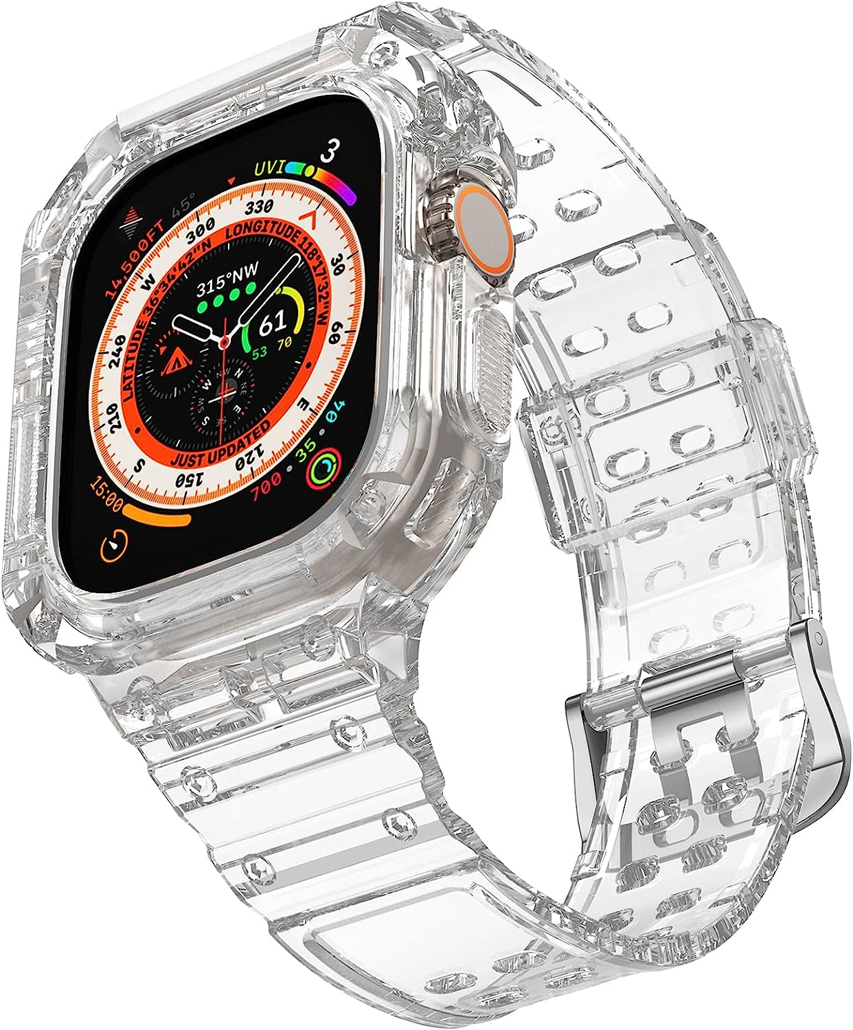 AIRYZGOOD Compatible for Apple Watch Band Ultra 49Mm with Bumper Case,Crystal Clear Soft Sport Wristband Shockproof Protector Case for Iwatch Ultra 49Mm  AIRYZGOOD Crystal/Clear 49mm 