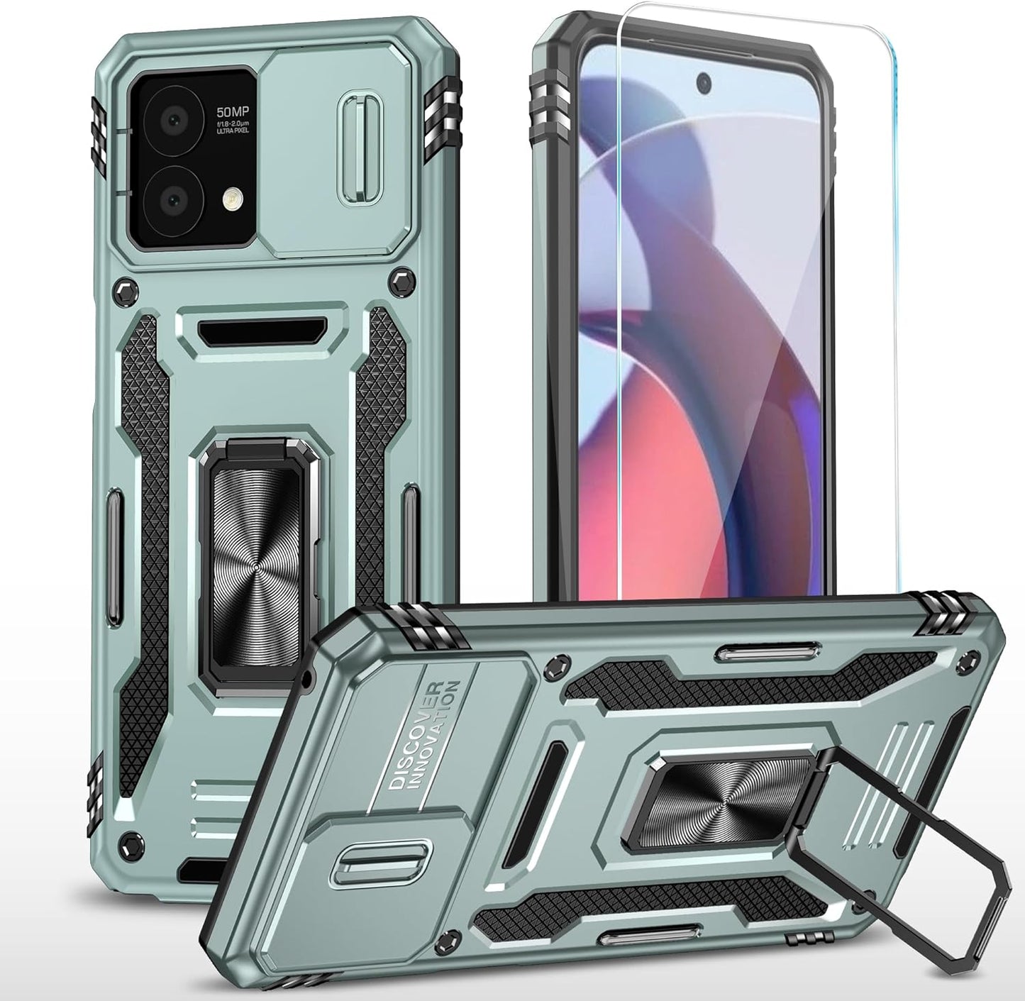 Sunstory for Motorola Moto G Stylus 5G 2023 Case with Tempered Glass Screen Protector & Slide Camera Cover & Kickstand, [Military-Grade] Phone Case for Moto G Stylus 5G 2023 (Blue)  SunStory Z_Green  