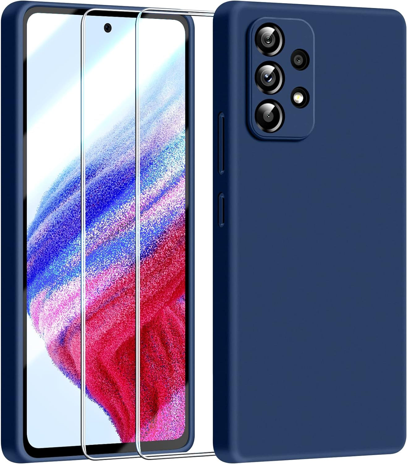 Dssairo [3 in 1 for Samsung Galaxy A53 5G Case, with 2 Pack Screen Protector, Camera Protection，Liquid Silicone Slim Shockproof Protective Phone Case [Microfiber Lining] (Black)  Dssairo Navy Blue  