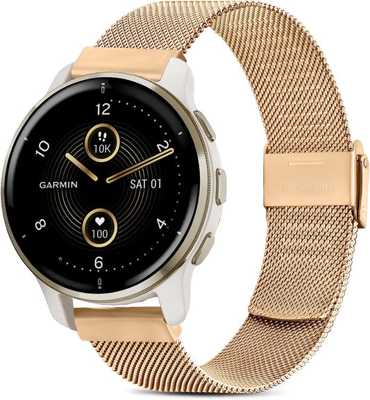 Metal Bands for Garmin Venu / Venu 2 plus / Venu Sq Watch Band Women Men, 20Mm Stainless Steel Classic Clasp Replacement Wristband Strap for Garmin Vivomove Sport, Vivoactive 3 / 3 Music, Forerunner 645 / 245 Music Smart Watch  Wanme   