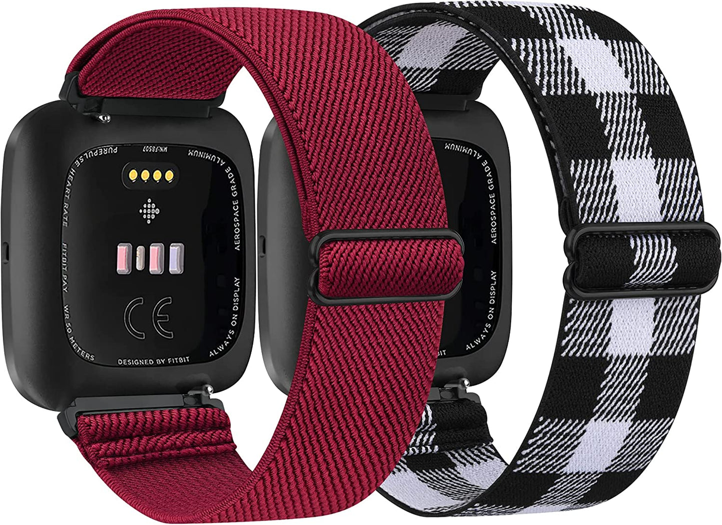 2 Pack Elastic Bands Compatible with Fitbit Versa 2 / Versa/Versa Lite/Versa SE for Women Men, Adjustable Nylon Sport Stretchy Wristband for Fitbit Versa/Versa 2 (Black+Leopard)  Meliya   