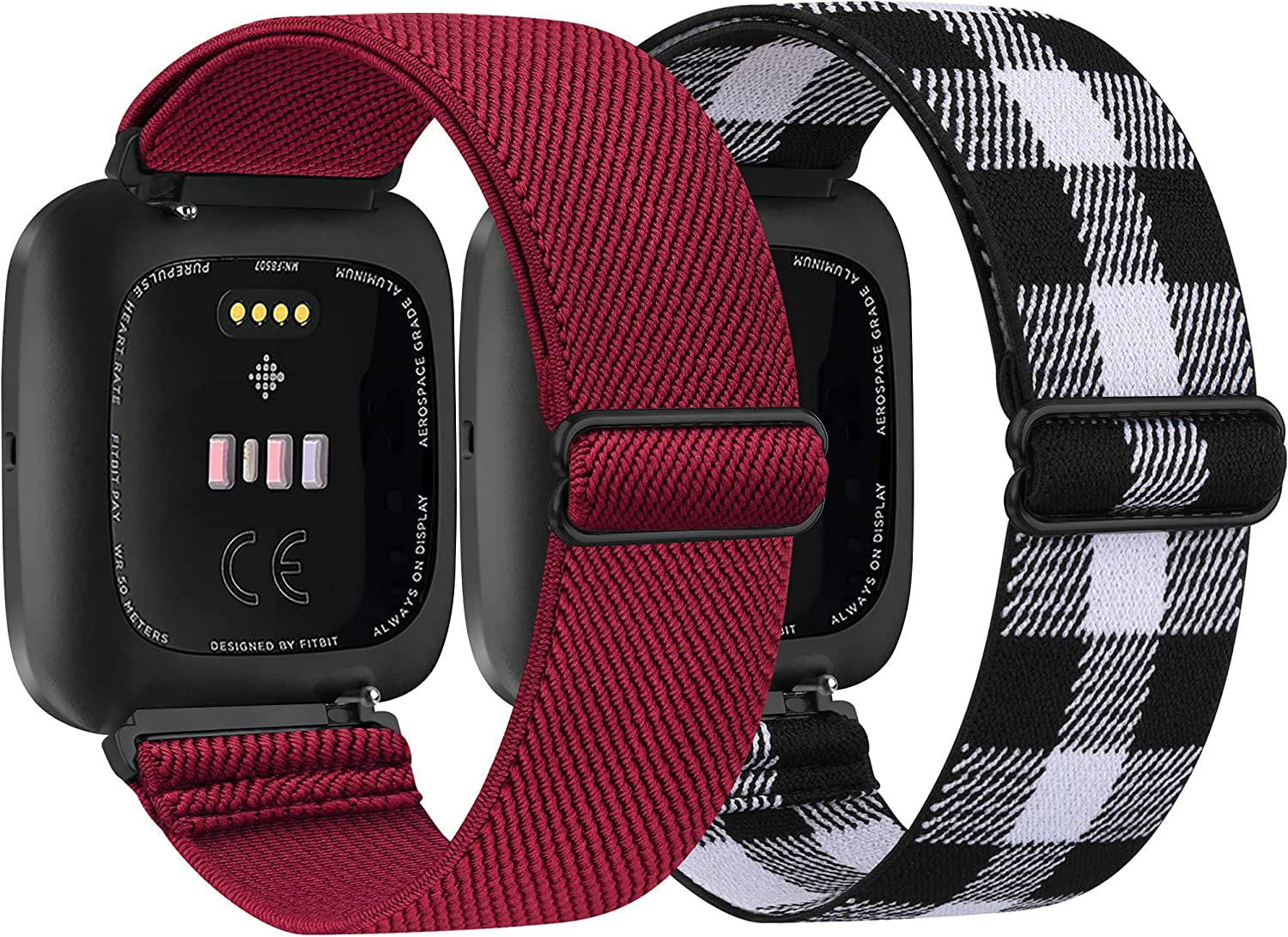 2 Pack Elastic Bands Compatible with Fitbit Versa 2 / Versa/Versa Lite/Versa SE for Women Men, Adjustable Nylon Sport Stretchy Wristband for Fitbit Versa/Versa 2 (Black+Leopard)  Meliya   