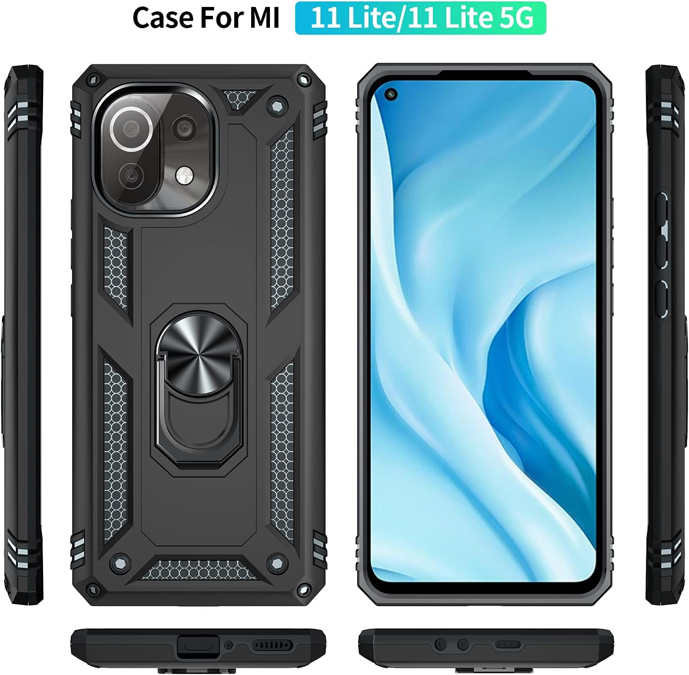 For Xiaomi Mi 11 Lite Case with Screen Protctor,Mi 11 Lite 5G Phone Case,Military-Grade Protective Dual Layer Heavy Duty with Kickstand Car Mout Magnetic Cover for Xiaomi Mi 11 Lite(Mi11 Lite, Black)  Generic   