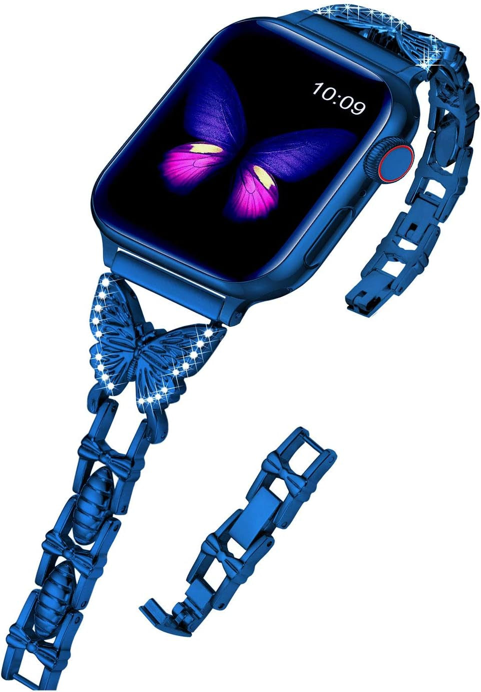 Elegent Stylish Bands Compatible with Apple Watch 42Mm 44Mm 45Mm Chic Butterfly Diamond Rhinestone Stainless Steel Metal Wristband Strap for Iwatch SE & Series 7/ 6/5/4/3/2/1 (Dream Blue)  Hi-Yoohere   