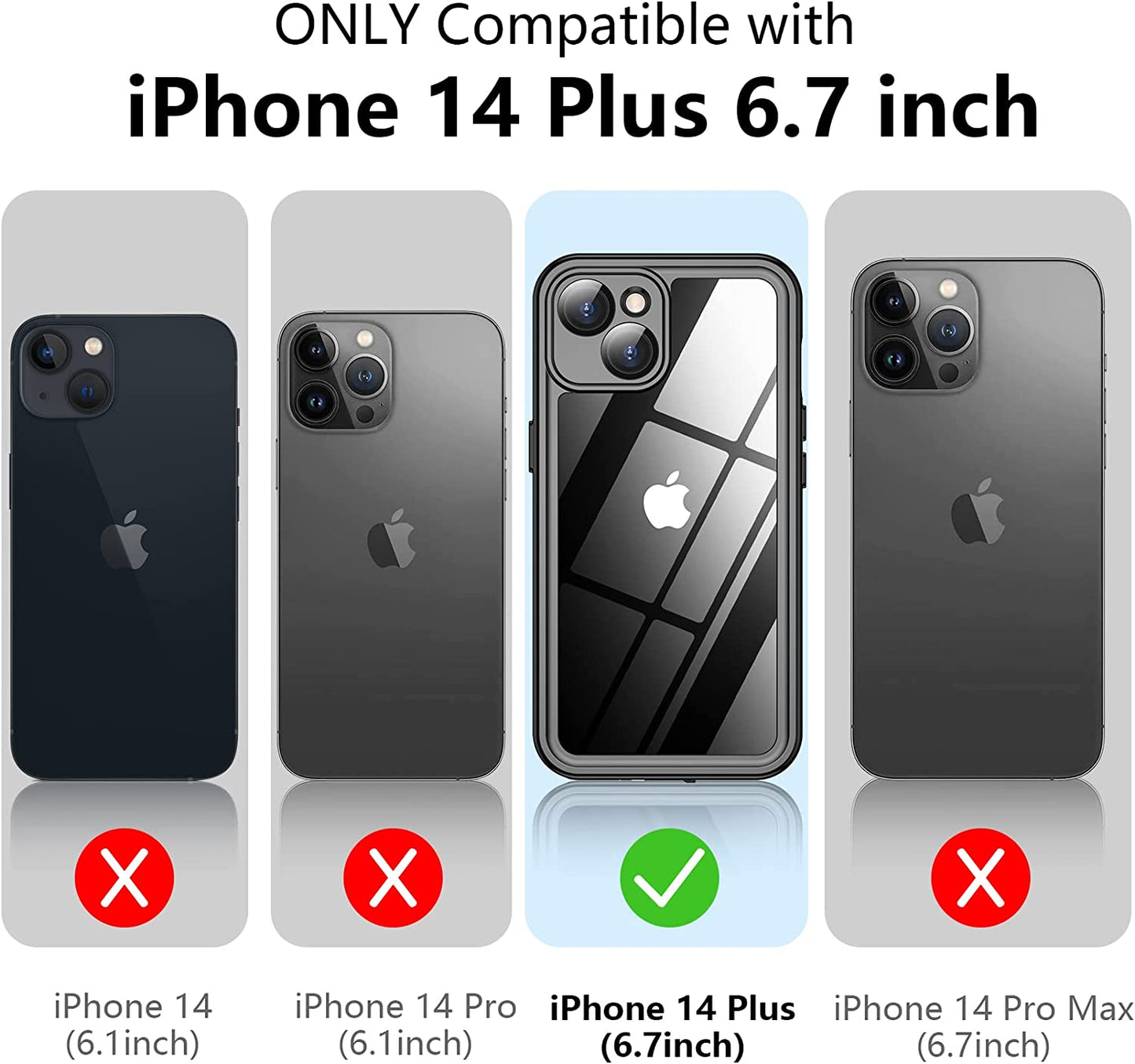 Temdan for Iphone 14 plus Case Waterproof,Built-In 9H Tempered Glass Screen Protector [Real 360][IP68 Underwater][14Ft Military Dropproof][Dustproof][Compatible with Magsafe] - Black/Clear  Temdan   