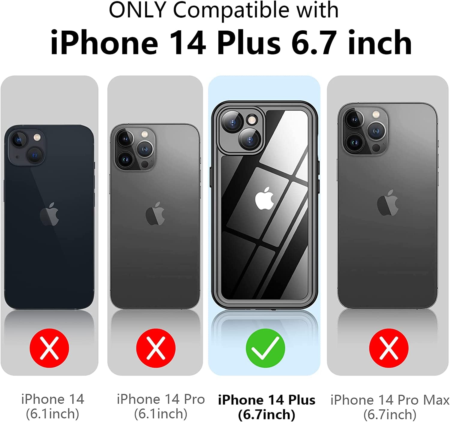 Temdan for Iphone 14 plus Case Waterproof,Built-In 9H Tempered Glass Screen Protector [Real 360][IP68 Underwater][14Ft Military Dropproof][Dustproof][Compatible with Magsafe] - Black/Clear  Temdan   