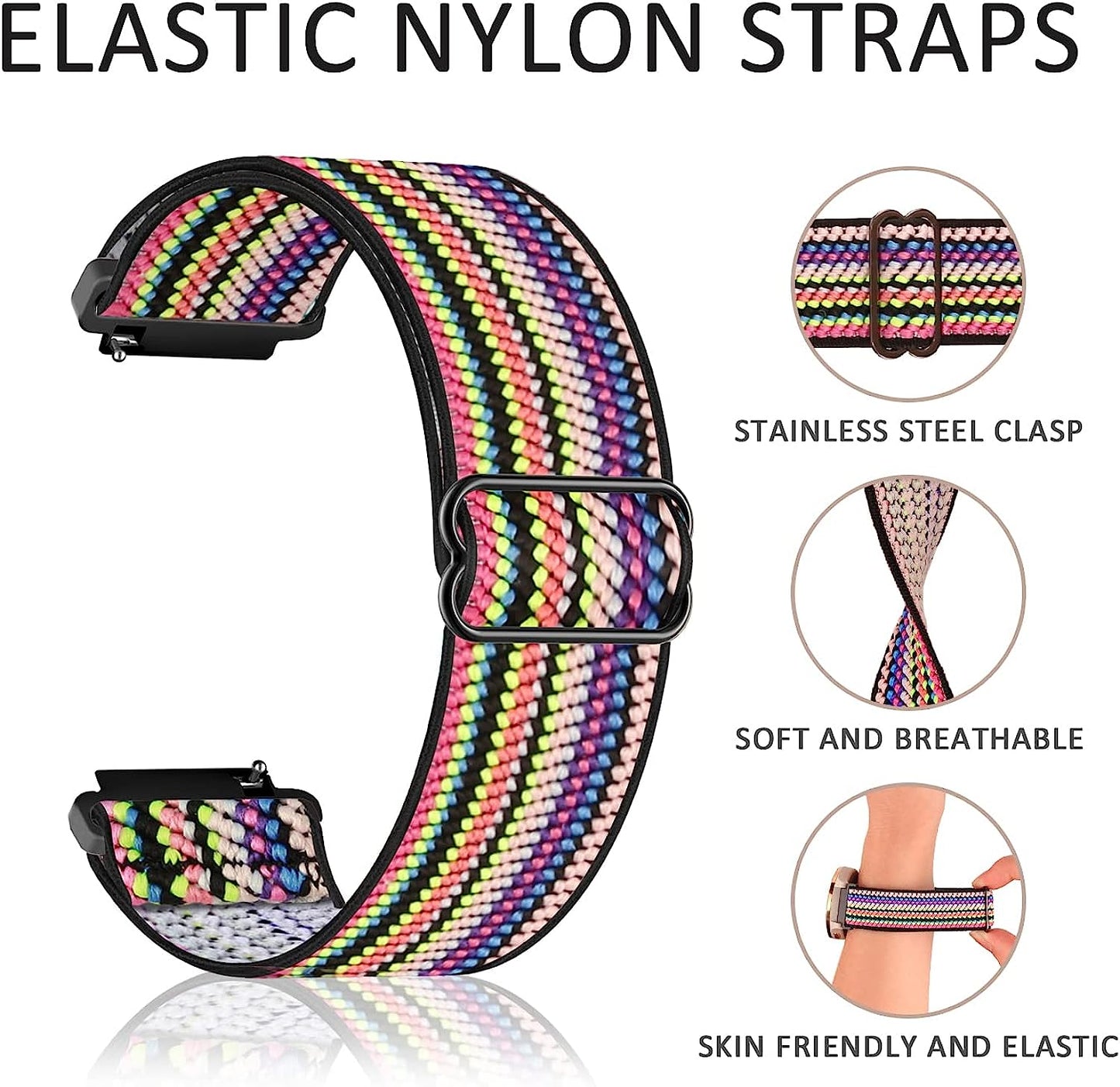 3 Pack Stretchy Nylon Watch Bands Compatible with Garmin Venu/Venu Sq, 20Mm Loop Elastic Straps for Garmin Vivoactive 3,Venu 2 Plus,Vivoactive 3 Music,Forerunner 645/55/245 Music for Women Men.  bolesi   