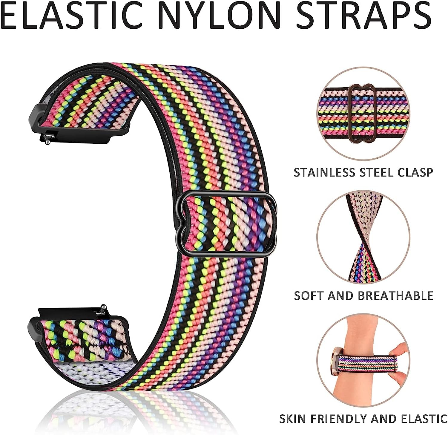 3 Pack Stretchy Nylon Watch Bands Compatible with Garmin Venu/Venu Sq, 20Mm Loop Elastic Straps for Garmin Vivoactive 3,Venu 2 Plus,Vivoactive 3 Music,Forerunner 645/55/245 Music for Women Men.  bolesi   