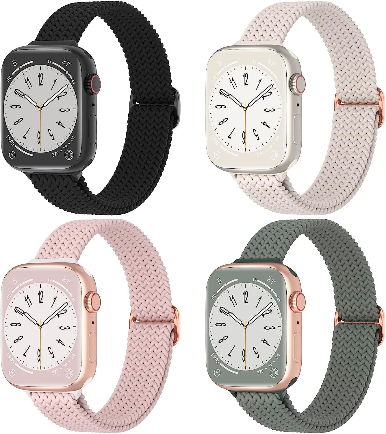 DYKEISS 4 Pack Slim Braided Solo Loop Bands Compatible for Apple Watch Band 38Mm 42Mm 40Mm 44Mm 41Mm 45Mm 49Mm, Stretch Nylon Elastic Thin Strap for Iwatch Ultra Series 8/7/SE/6/5/4/3/2/1 Women & Men  DYKEISS   