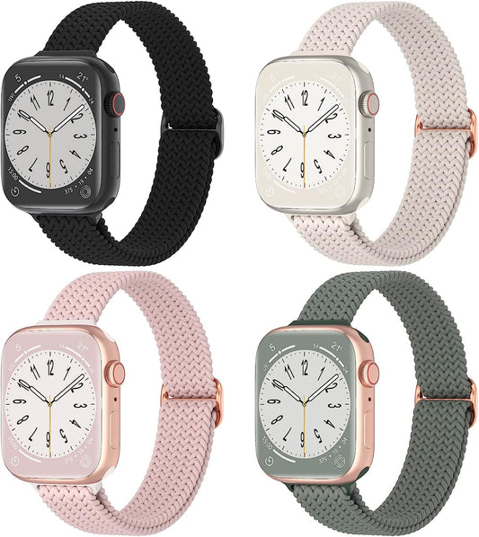 DYKEISS 4 Pack Slim Braided Solo Loop Bands Compatible for Apple Watch Band 38Mm 42Mm 40Mm 44Mm 41Mm 45Mm 49Mm, Stretch Nylon Elastic Thin Strap for Iwatch Ultra Series 8/7/SE/6/5/4/3/2/1 Women & Men  DYKEISS   