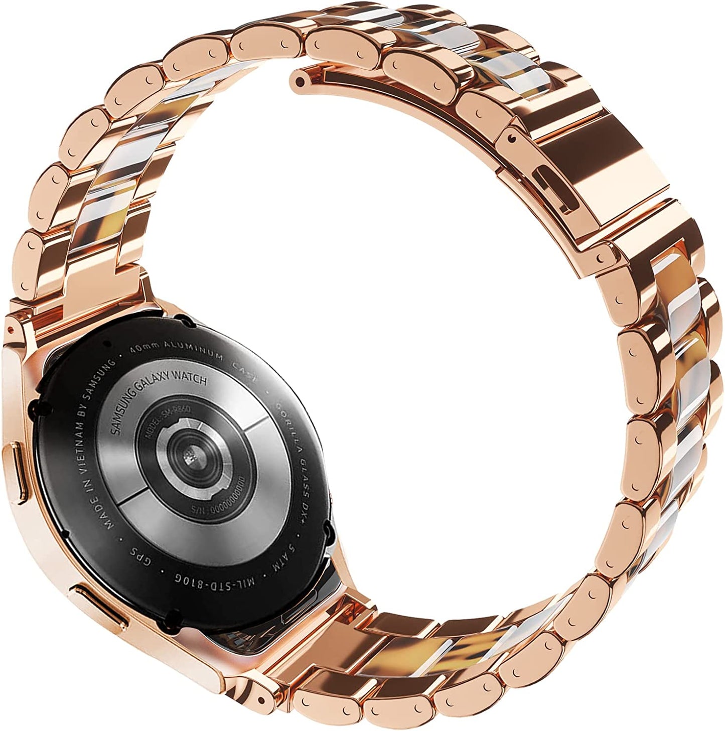 Oribox 20Mm Watch Bands Compatible for Watch Bands, Samsung Galaxy Watch Resin Pink Metal Wristband  ORIbox Resin Tortoiseshell For Other 22MM 