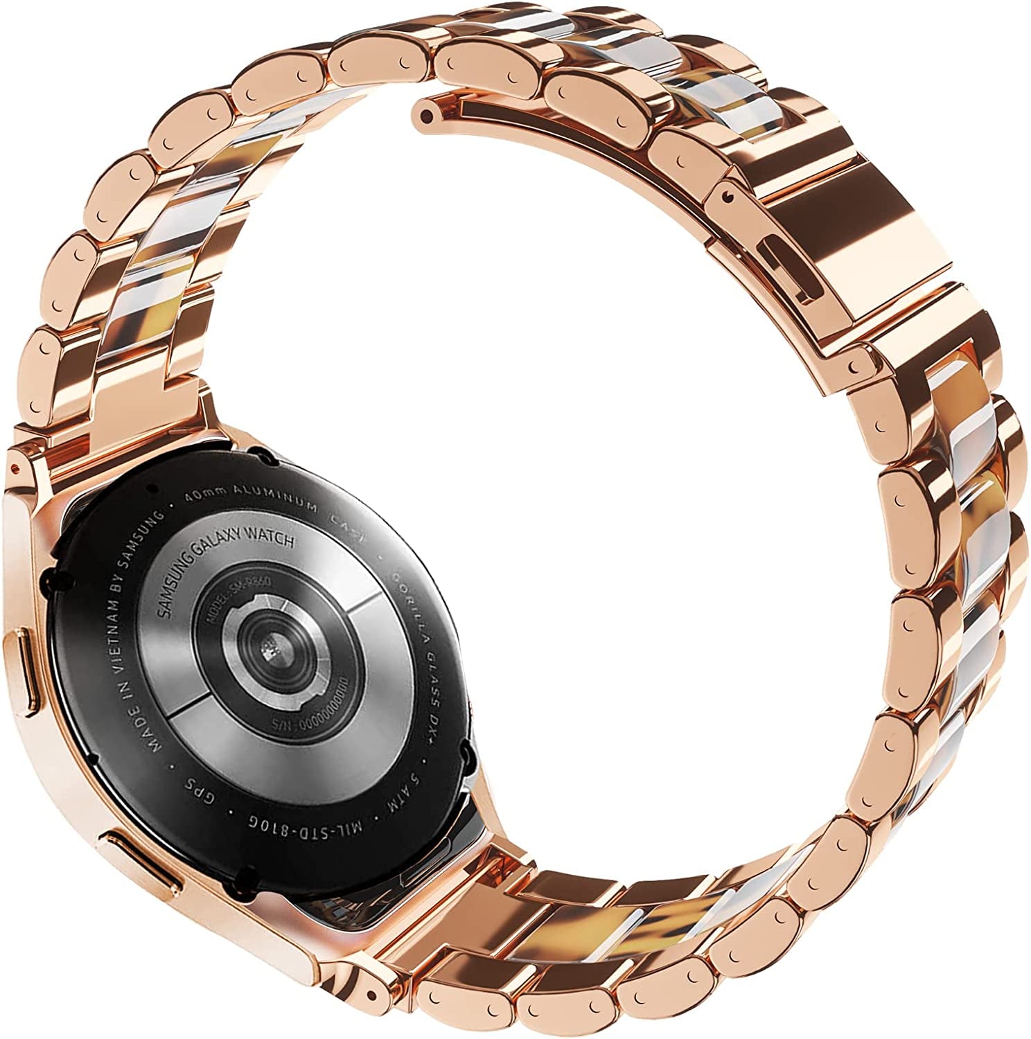 Oribox 20Mm Watch Bands Compatible for Watch Bands, Samsung Galaxy Watch Resin Pink Metal Wristband  ORIbox Resin Tortoiseshell For Other 22MM 