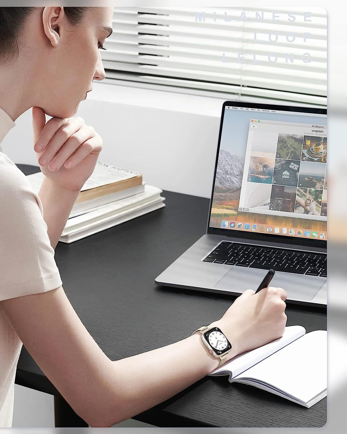 LELONG Women Slim Watch Band for Apple Watch 38Mm 40Mm 41Mm 42Mm 44Mm 45Mm, Stainless Steel Mesh Loop Magnetic Clasp Replacement for Iwatch Bands Series 8 7 SE 6 5 4 3 2 1  LELONG   