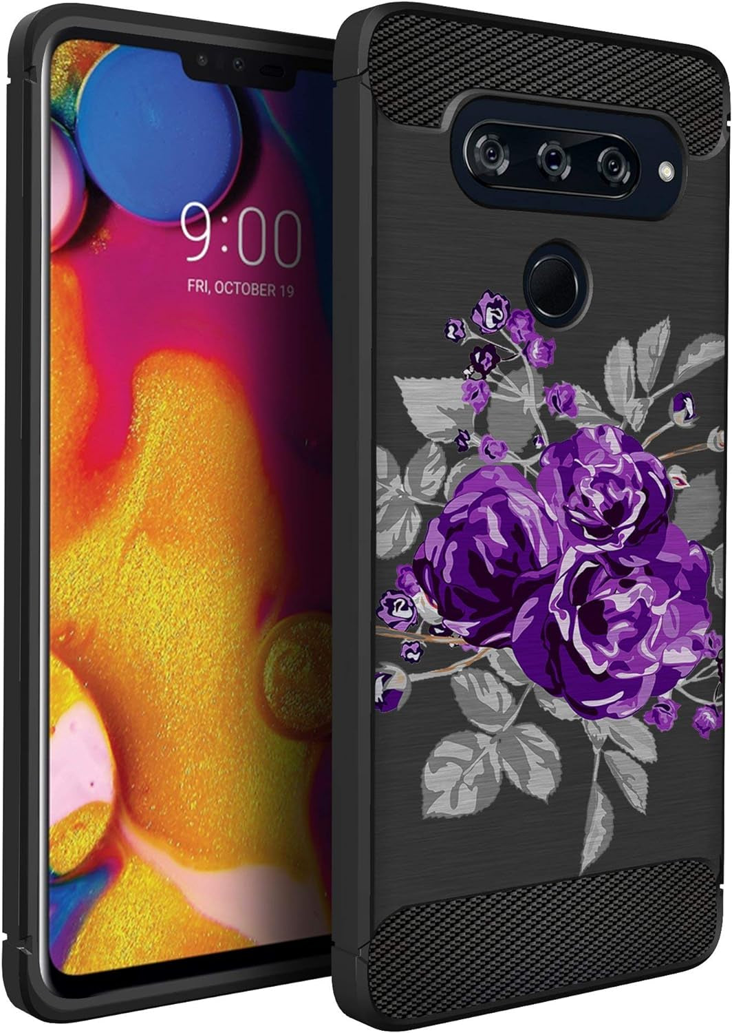 Casesondeck Case Compatible with [LG V40 Thinq] Tribal Floral Matte TPU Flexible Carbon Fiber Textured (Dreamcatcher)  CasesonDeck Purple Rose  
