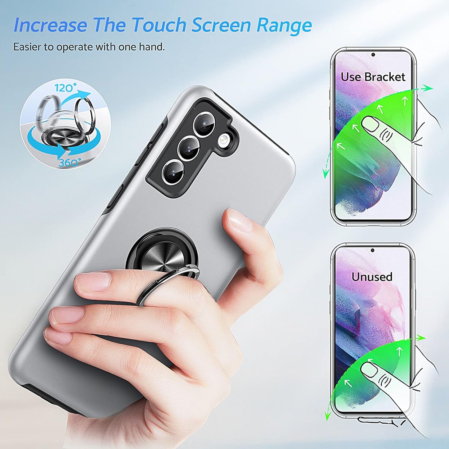 Anqrp Hidden Series Galaxy S21+ plus Case 5G,[No Fall-Off Kickstand] 360° Embedded Ring, 15Ft Military Grade Shockproof Protective Phone Case Designed for Samsung Galaxy S21 plus 6.7 Inch, Silver  Anqrp   