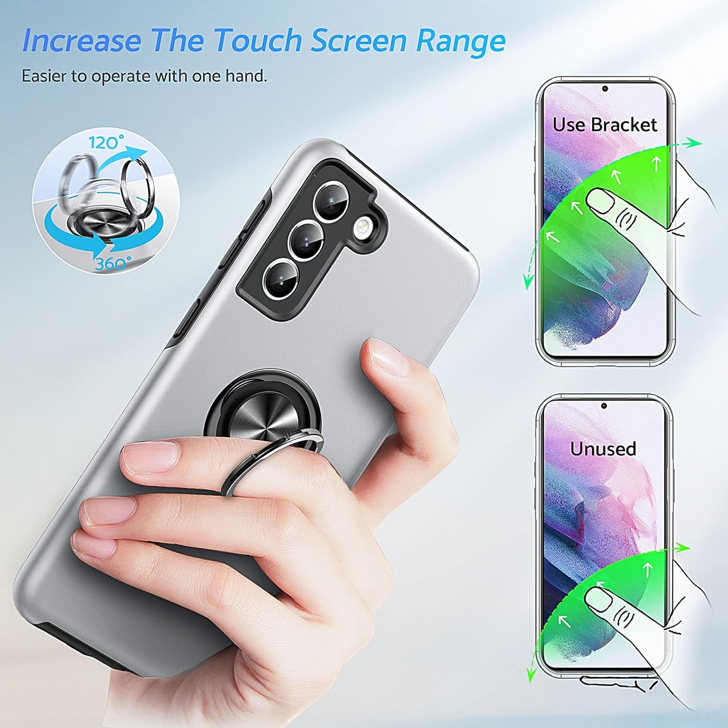 Anqrp Hidden Series Galaxy S21+ plus Case 5G,[No Fall-Off Kickstand] 360° Embedded Ring, 15Ft Military Grade Shockproof Protective Phone Case Designed for Samsung Galaxy S21 plus 6.7 Inch, Silver  Anqrp   