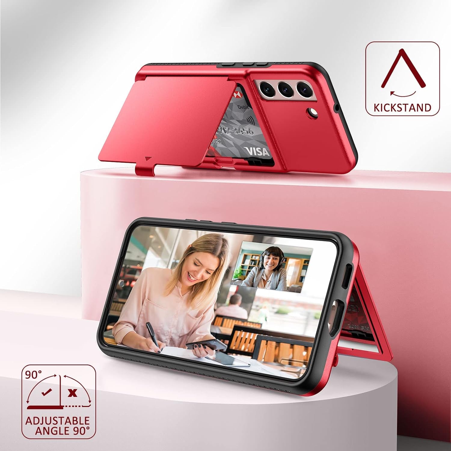 Welovecase Samsung Galaxy S22 Case Wallet Case with Credit Card Holder & Hidden Mirror, All-Round Protection Shockproof Phone Cover Designed for Samsung Galaxy S22 5G, 6.1 Inch Red  WeLoveCase   