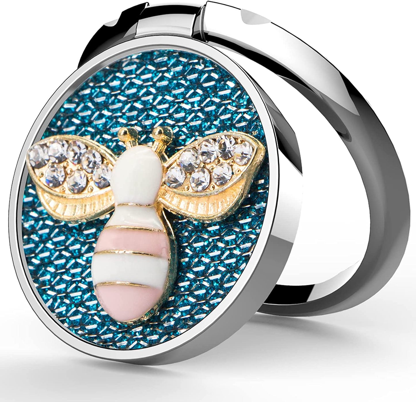 YINHEXI Phone Ring Holder Finger Kickstand, Cell Phone Ring Holder Finger Grip 360 Degree Rotation, with Crystal Stone Enamel Bee (Black)  YINHEXI Steel Blue  