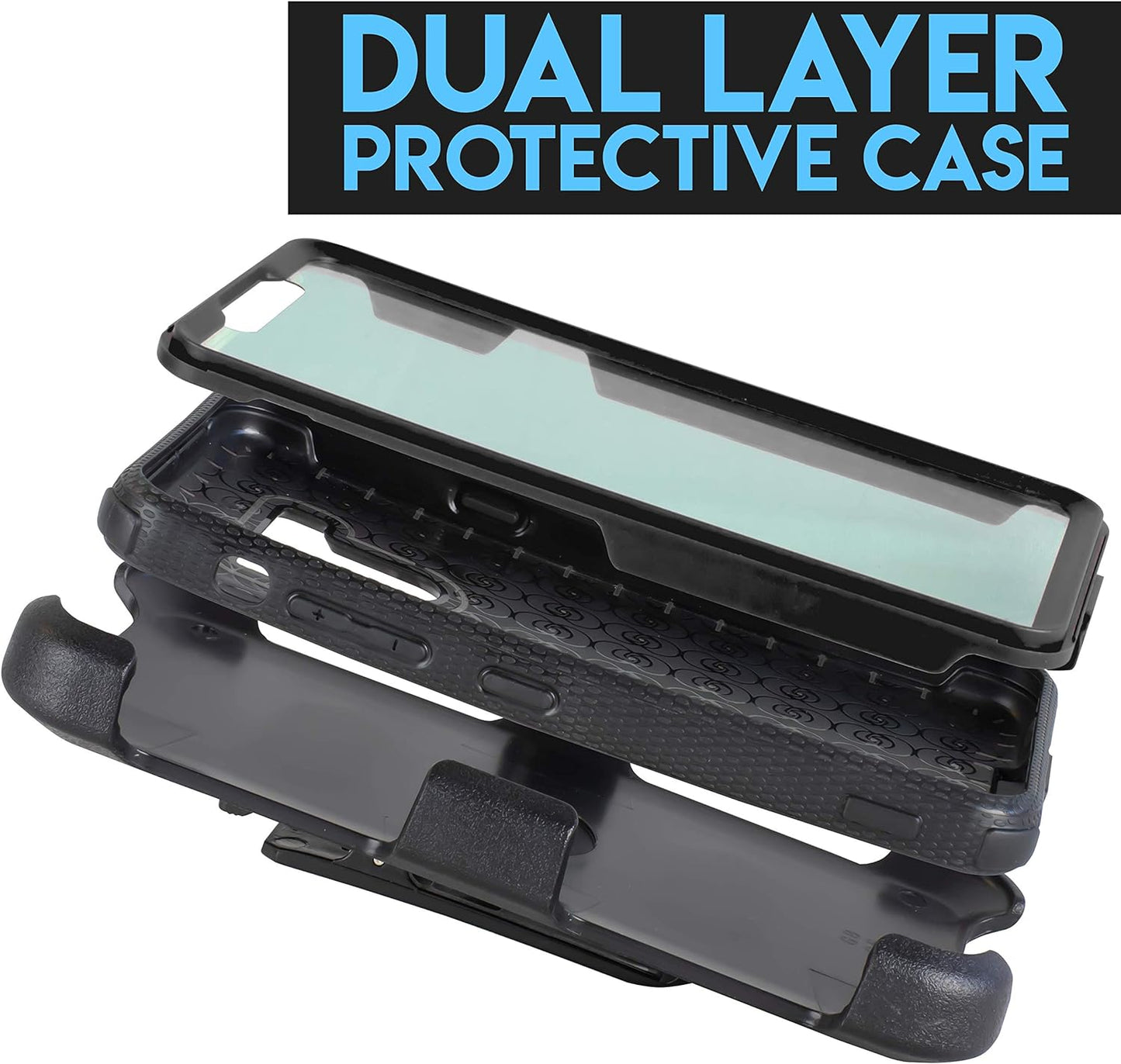 For LG G8 Thinq Case, LG G8 Case, W/Built-In [Screen Protector] Heavy Duty Full-Body Armor Case [Belt Clip Holster][Kickstand] (Black)  mstechcorp   