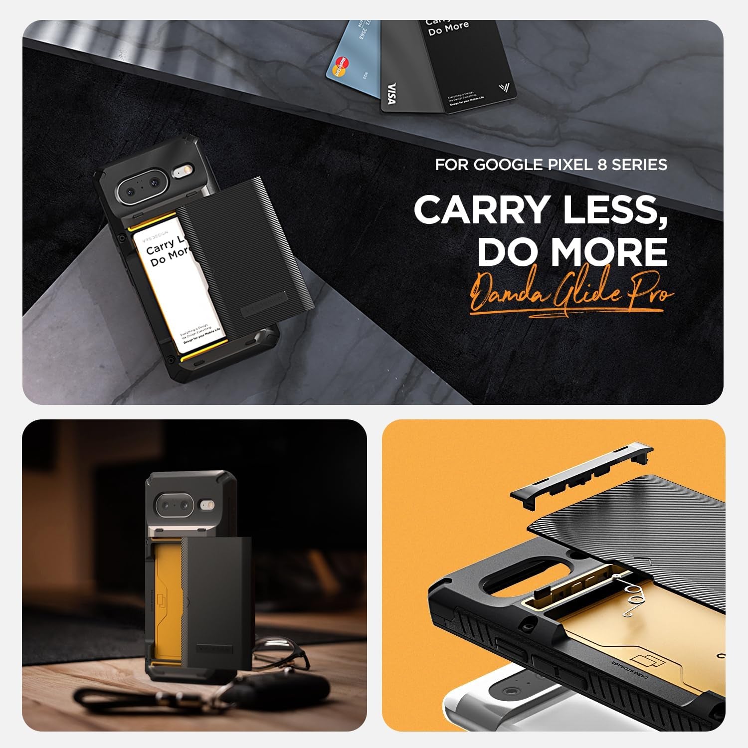 VRS DESIGN Damda Glide Pro Wallet Phone Case for Pixel 8, Sturdy Semi Auto Card Holder Wallet [4 Cards] Case Compatible for Pixel 8 Case (2023) Matte Black  VRS DESIGN   