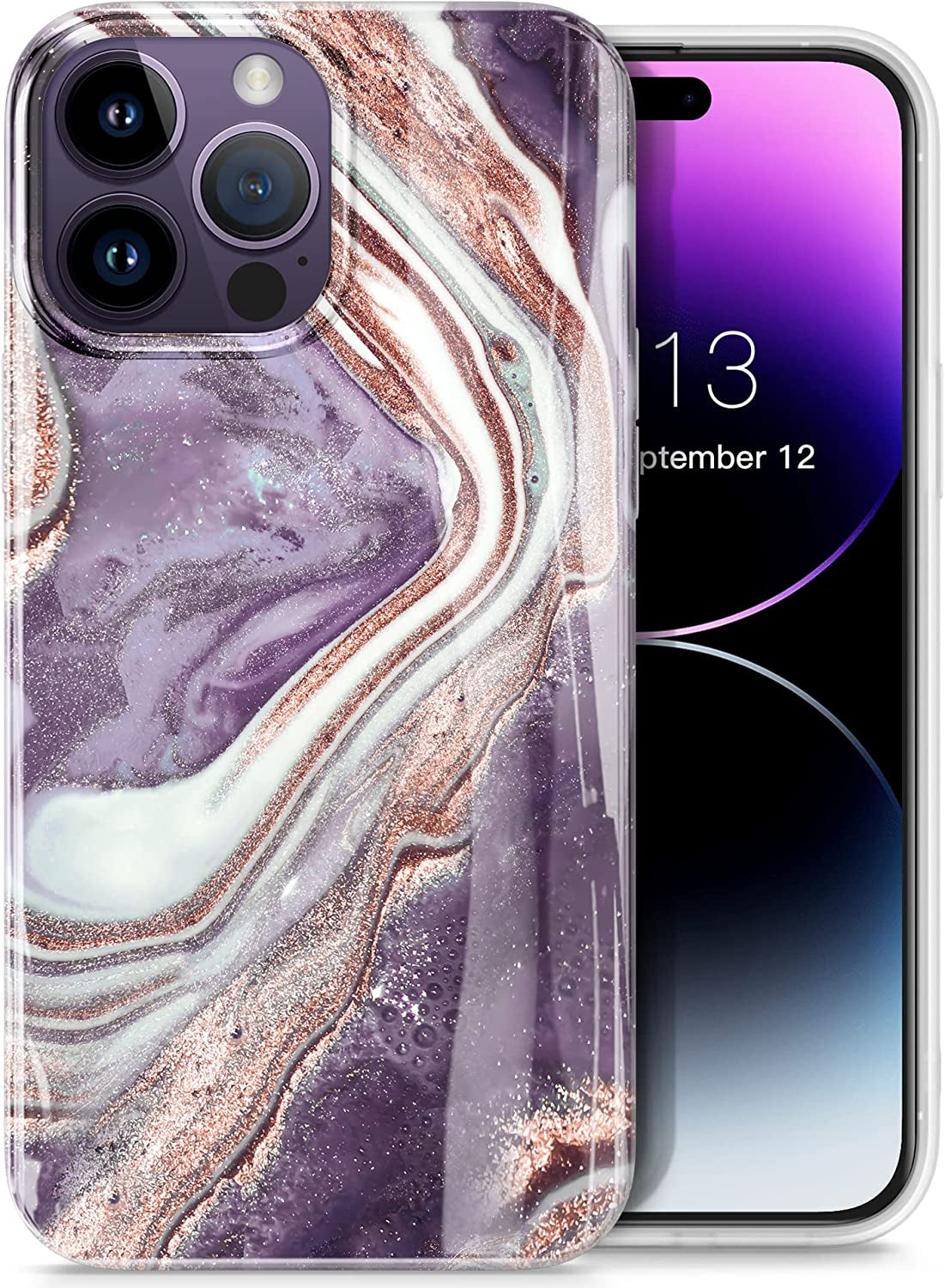 GVIEWIN Case Compatible with Iphone 14 Pro 6.1 Inch, [10FT Military-Grade Drop Tested] Clear Butterfly Stylish Case Shockproof Protective Hard Pc+Soft TPU Phone Cover Women (Alluring Butterfly/Purple)  GVIEWIN Stream/Purple  