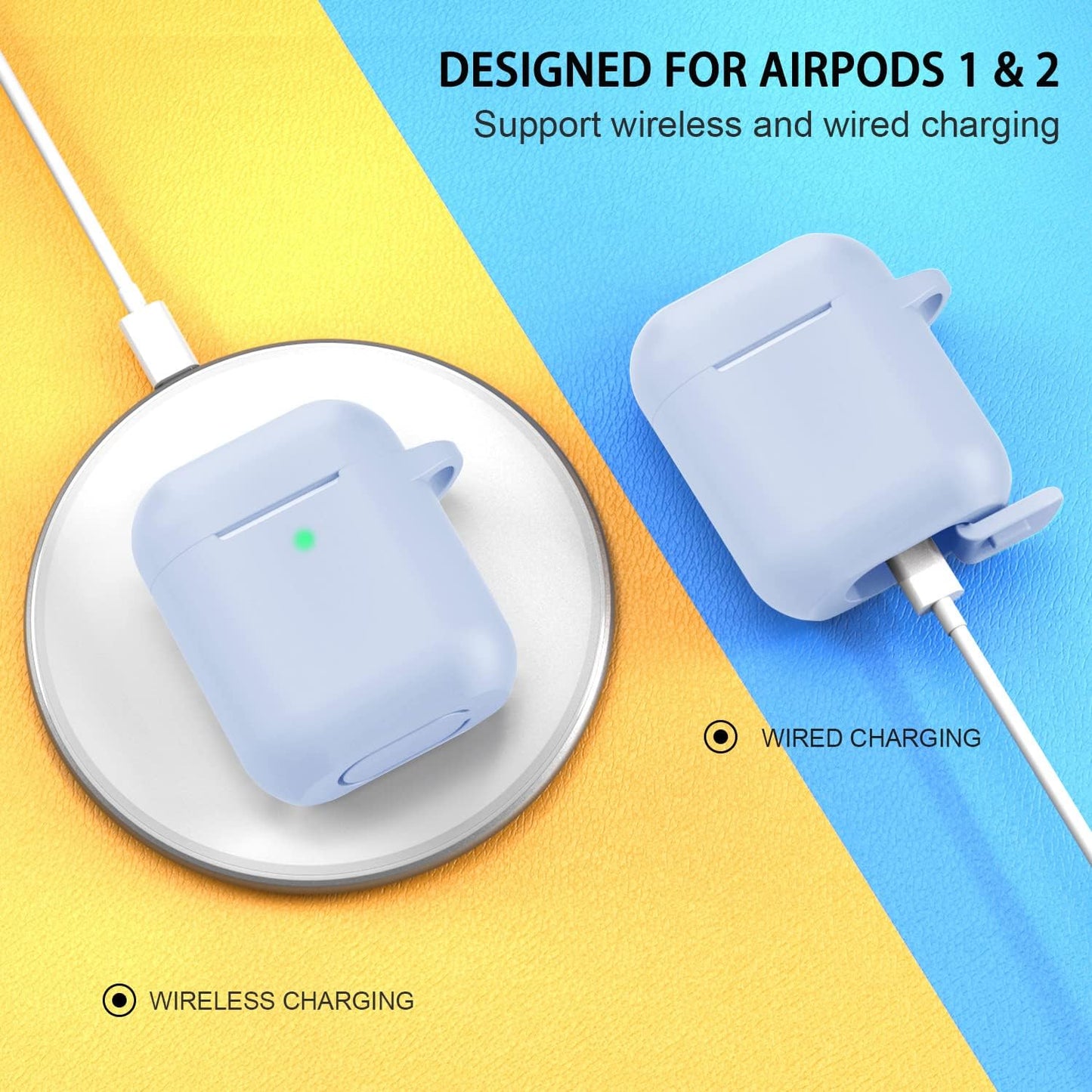 ATUAT Airpods Case Cover, Full Protective Silicone Skin Dust-Proof Designed for Apple Airpods 1St 2Nd Generation with Keychain, Front LED Visible, Light Blue  ATUAT   