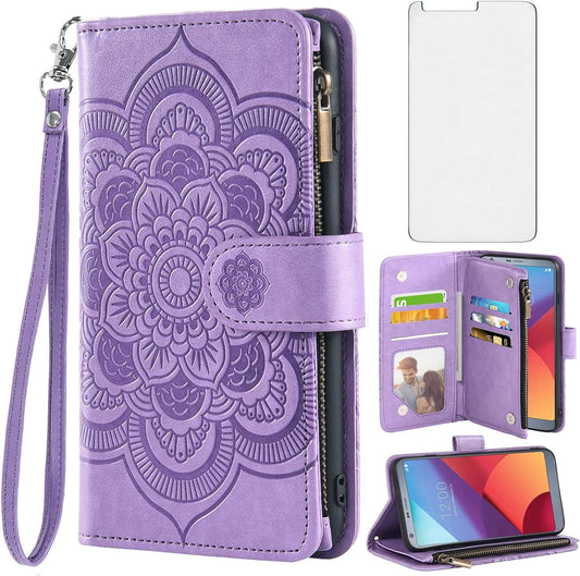 Asuwish Compatible with LG G6 Wallet Case and Tempered Glass Screen Protector Flower Leather Flip Card Holder Stand Cell Phone Cover for LGG6 Thinq LG6 Thin Q G 6 plus G6+ 6G VS988 H872 Women Purple  Asuwish   