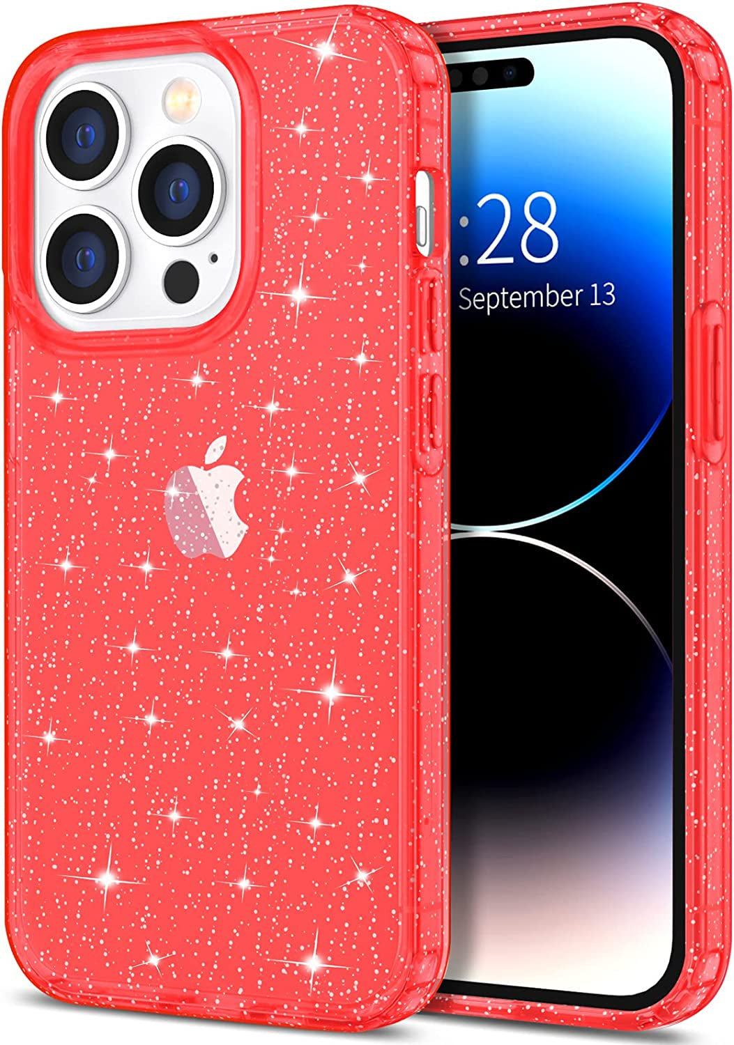 Hython Case for Iphone 14 Pro Max Case Glitter, Cute Sparkly Clear Glitter Shiny Bling Sparkle Cover, Anti-Scratch Soft TPU Slim Fit Shockproof Protective Phone Cases for Women Girls, Black Glitter  Hython Red Glitter  