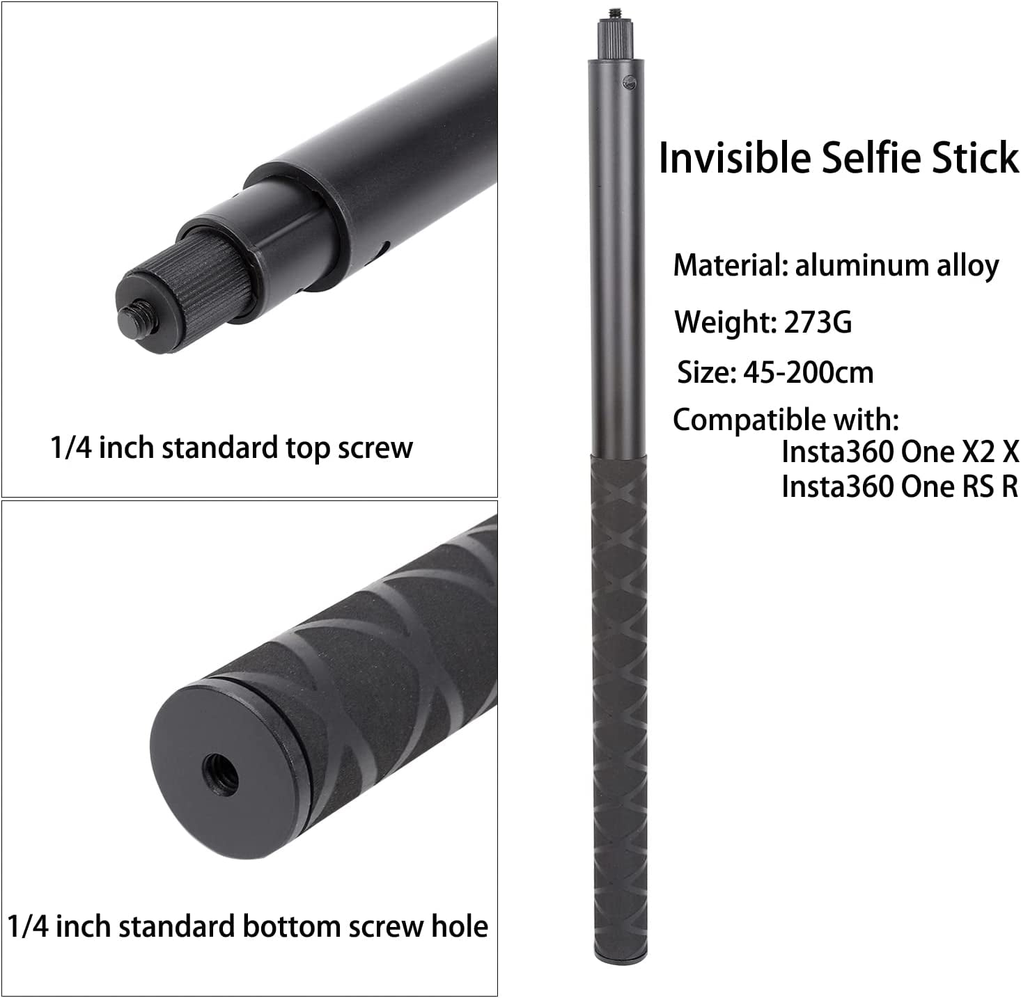 Pellking Long 77Inch Invisible Selfie Stick for Insta360 ONE X3, X2, X, Insta360 ONE R, RS, Insta 360 Camera 1/4" Extended Monopod Pole  PellKing   
