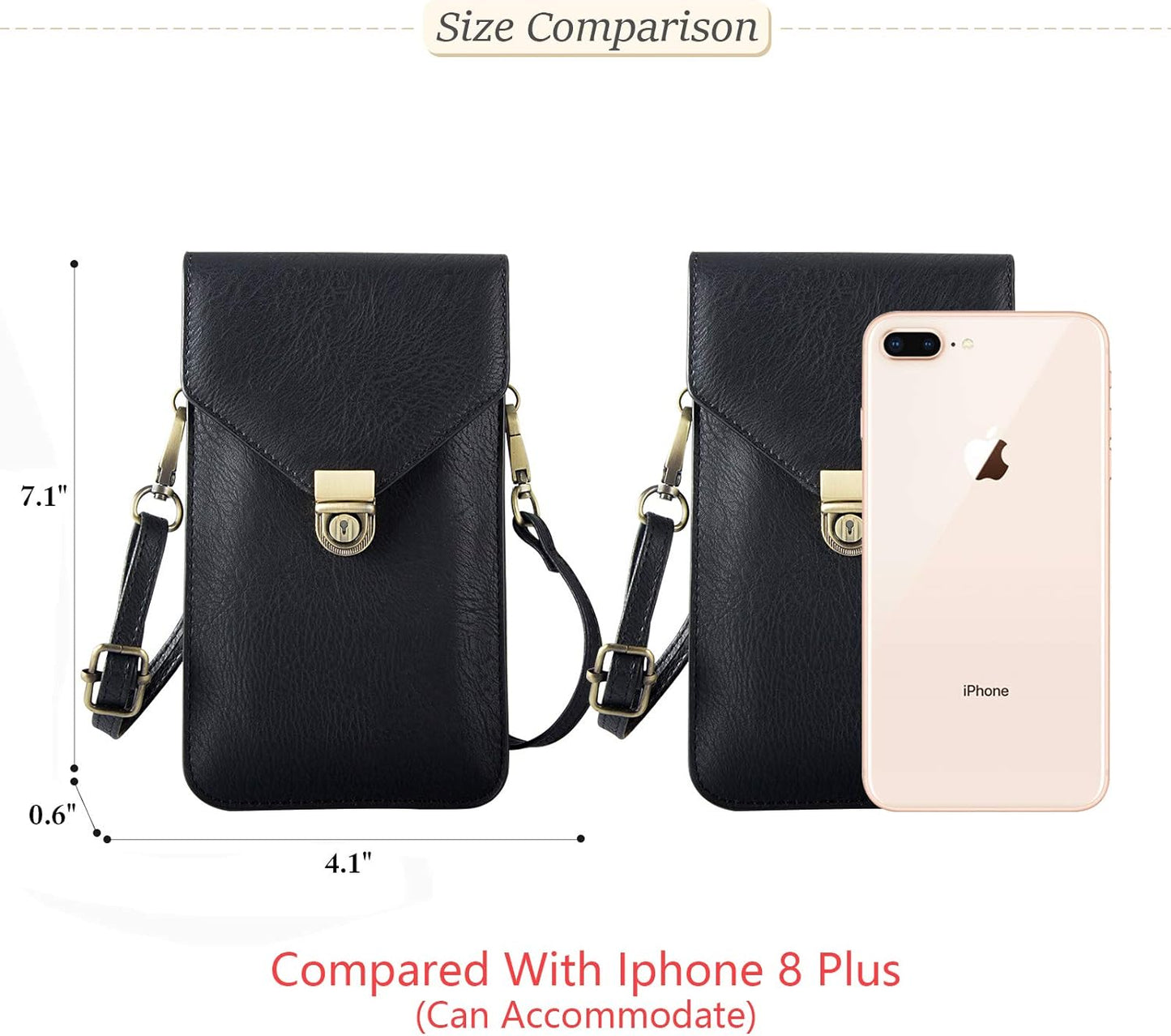 Techcircle Small Cell Phone Purse, Synthetic Leather Crossbody Bag Dual Pockets Card Holder Neck Pouch with Adjustable Strap for Iphone X Xr 8 7 6S Plus, Galaxy S10 S9 S8 Plus, LG G8 Thinq, Black  Techcircle   