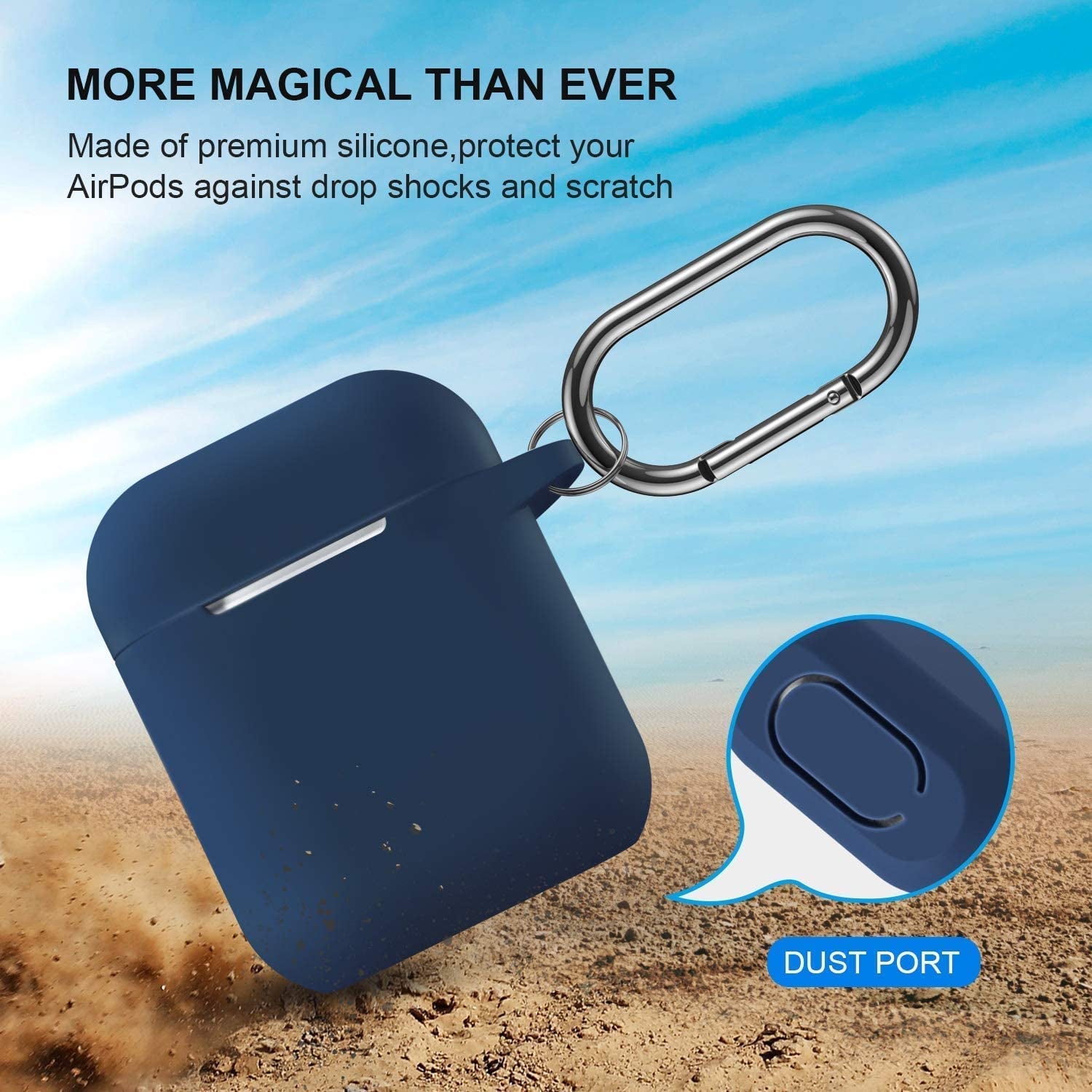 ATUAT Airpods Case Cover, Full Protective Silicone Skin Dust-Proof Designed for Apple Airpods 1St 2Nd Generation with Keychain, Front LED Visible, Midnight Blue  ATUAT   