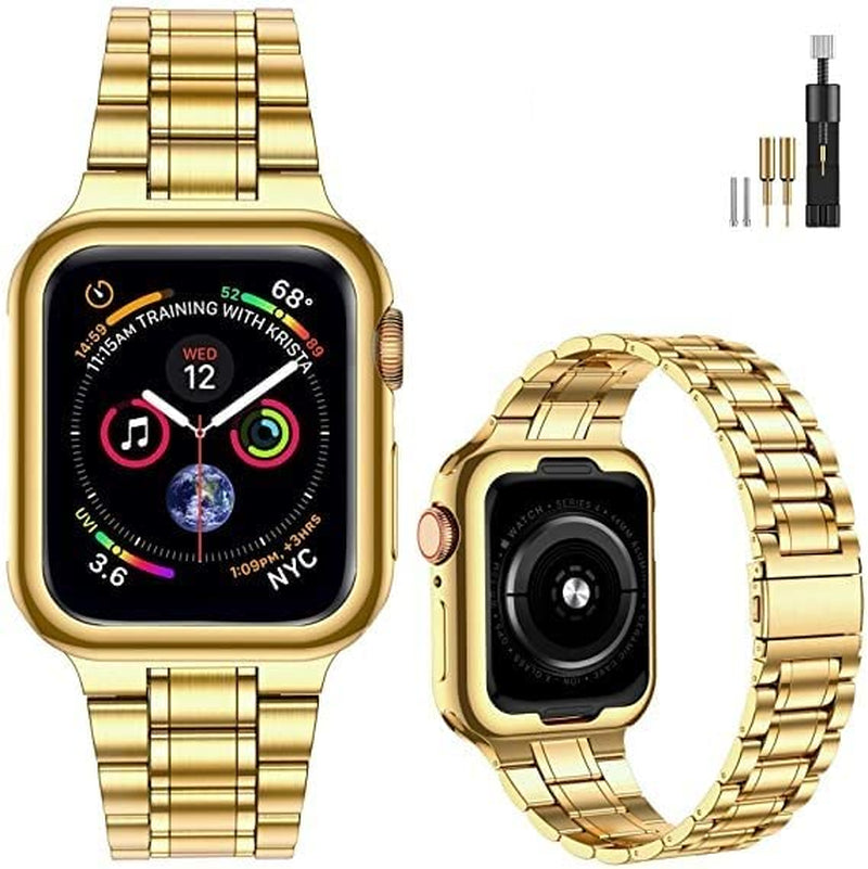 Miohhr Solid Stainless Steel Band Compatible with Apple Watch 49Mm 45Mm 44Mm 42Mm 41Mm 40Mm 38Mm, Metal Strap for Iwatch Series Ultra 8 7 6 5 4 3 2 1 SE Women and Men  MioHHR   