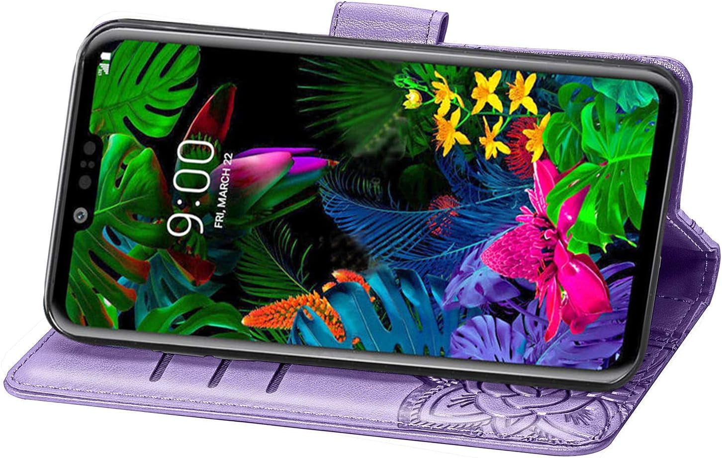 ZYZX LG G8 Thinq Wallet Case,3D Butterfly Flower LG G8 Thinq PU Leather Flip Phone Shell, with Credit Cards Slot and Stand Shockproof Magnetic Protective Cover-Hzd  ZYZX   
