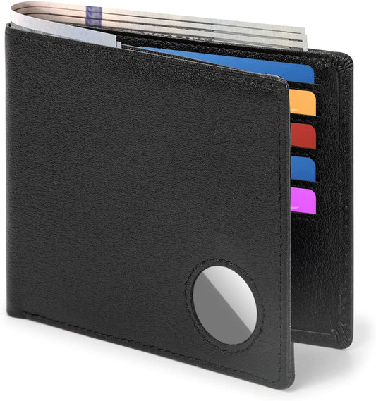 Wallet for Men Compatible with Airtag，Airtag Wallet Top Grain Leather Men'S Wallet with Stealth Mode - RFID Blocking, Bifold, Minimalist, Card Holder Wallet with ID Window & Secret Air Tag Holder Pocket Case  JIANCHI   