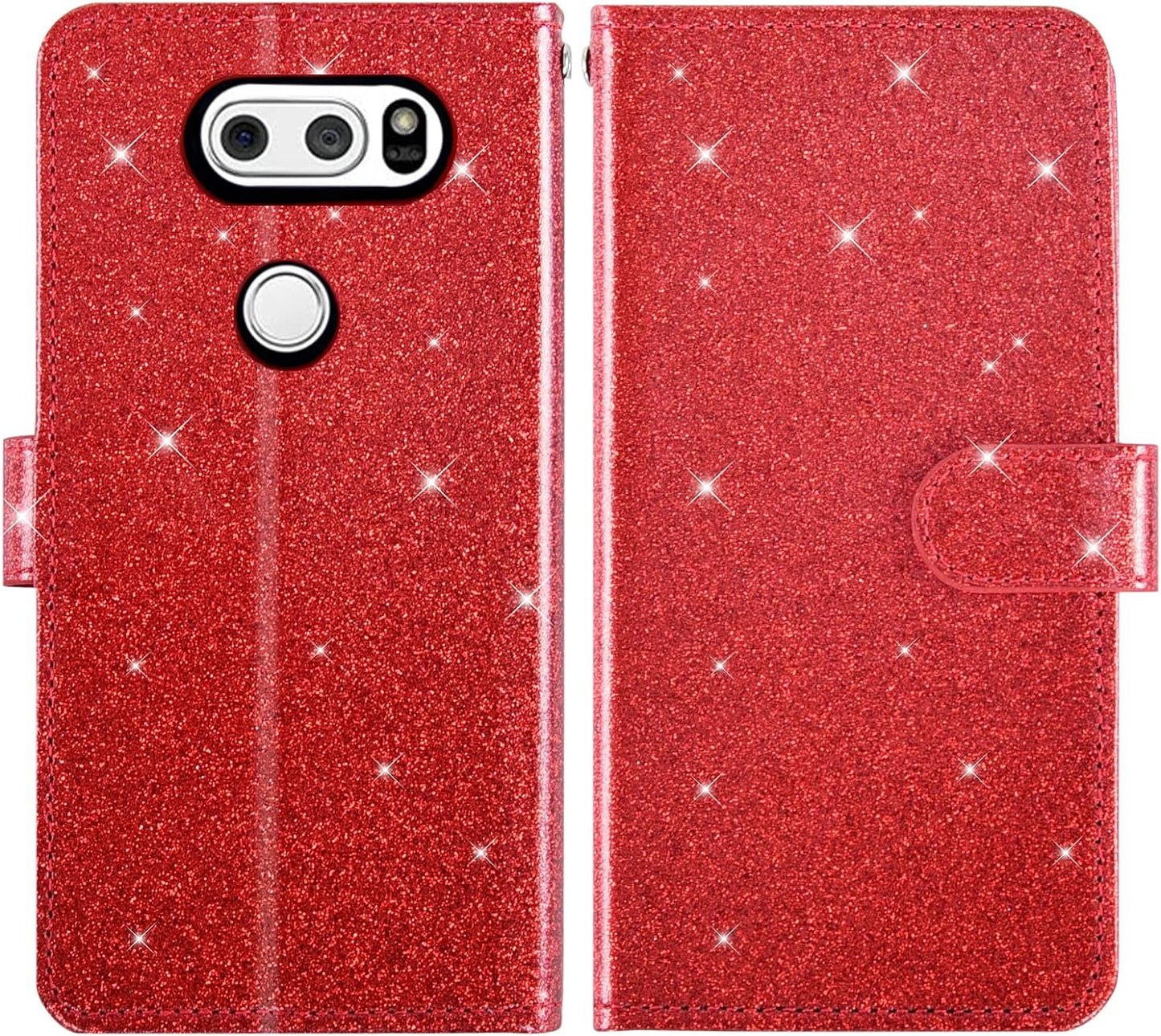 Asuwish Phone Case for LG V35 Thinq V30 plus with Tempered Glass Screen Protector and Glitter Wallet Cover Card Holder Slot Stand Flip LGV30 LGV35 LG30 LG35 V 30 35 V30+ 30+ V30S H931 Women Men Red  Asuwish   