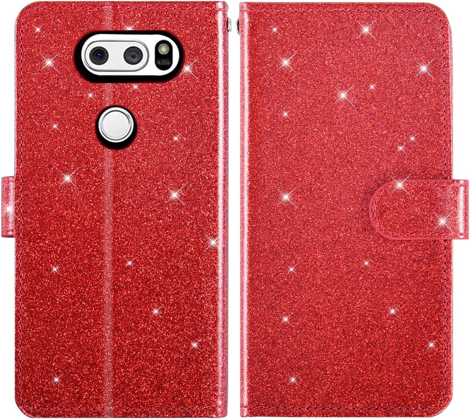Asuwish Phone Case for LG V35 Thinq V30 plus with Tempered Glass Screen Protector and Glitter Wallet Cover Card Holder Slot Stand Flip LGV30 LGV35 LG30 LG35 V 30 35 V30+ 30+ V30S H931 Women Men Red  Asuwish   