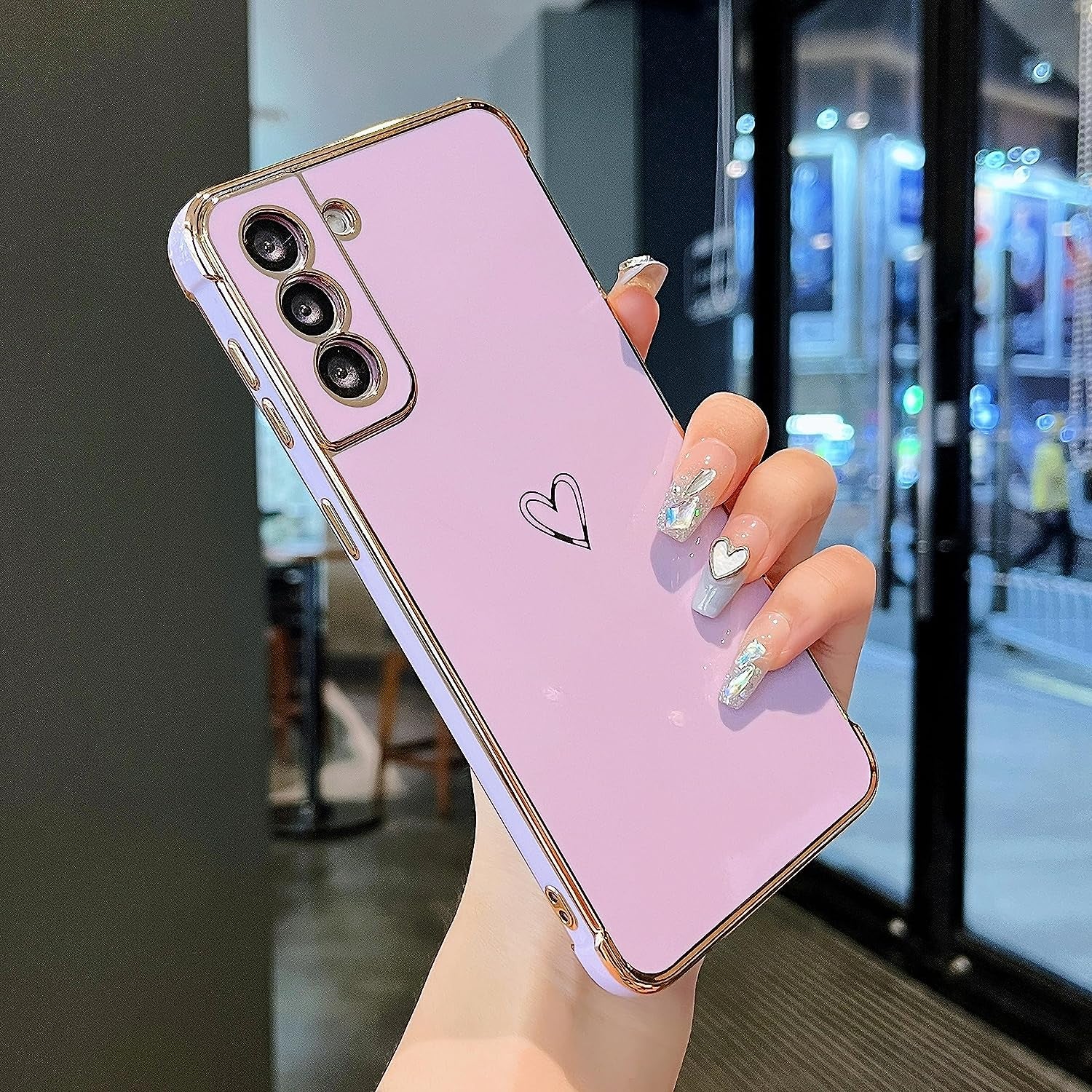 ZTOFERA Samsung Galaxy S22 plus 5G Case,Cute Plating Edge Love Hearts Pattern with Camera Lens Protection Phone Cover for Galaxy S22 plus 5G 6.6",Purple  ZTOFERA   