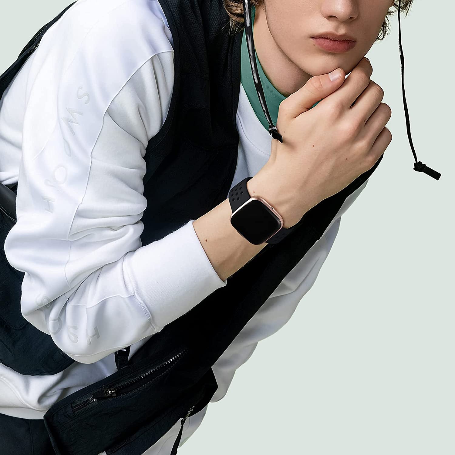 Witzon 4 Pack Compatible with Fitbit Versa / Versa Lite / Versa 2 Band, Breathable Replacement Wristbands Soft Silicone Sport Bands for Versa 2 Smart Watch for Women Men, Small, Black/White/Gray/Pink  Witzon   