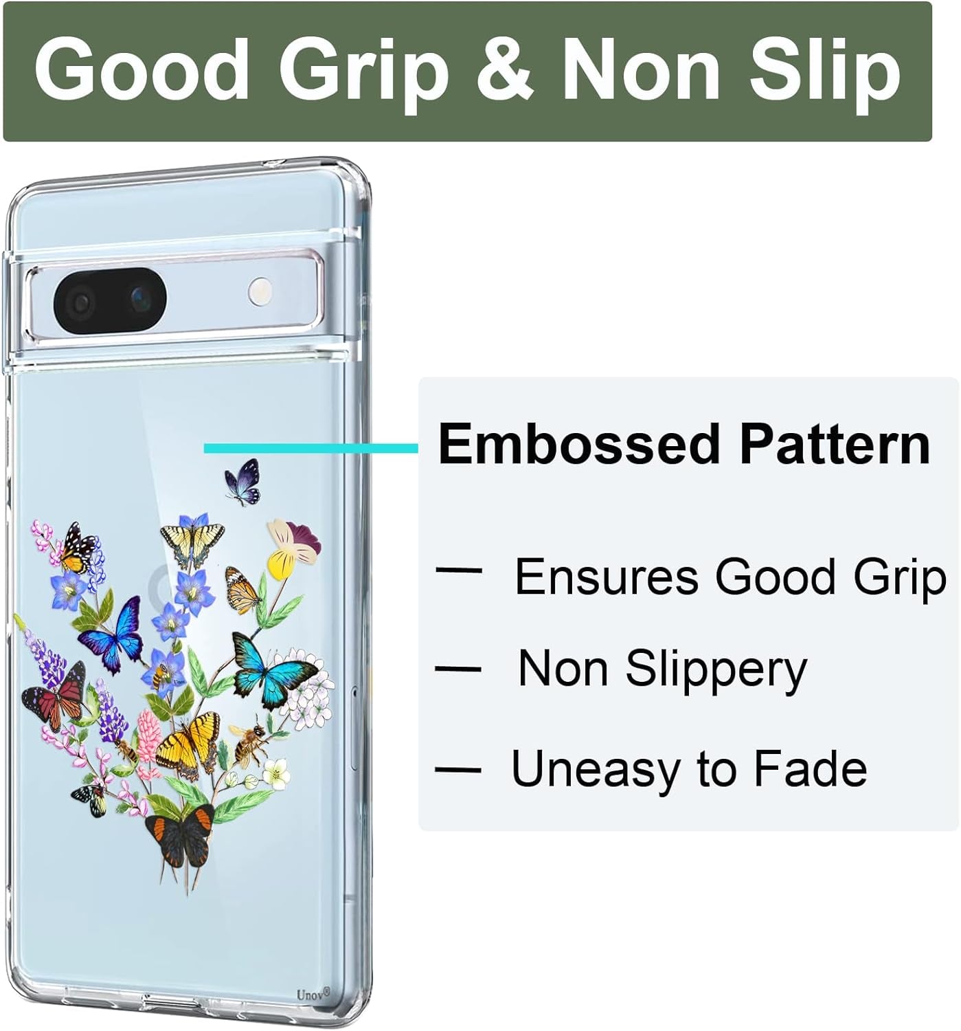Unov Compatible with Pixel 7A Case Clear with Design Soft TPU Shock Absorption Slim Embossed Pattern Protective Back Cover for Pixel 7A 5G (Flower Butterfly)  Unov   