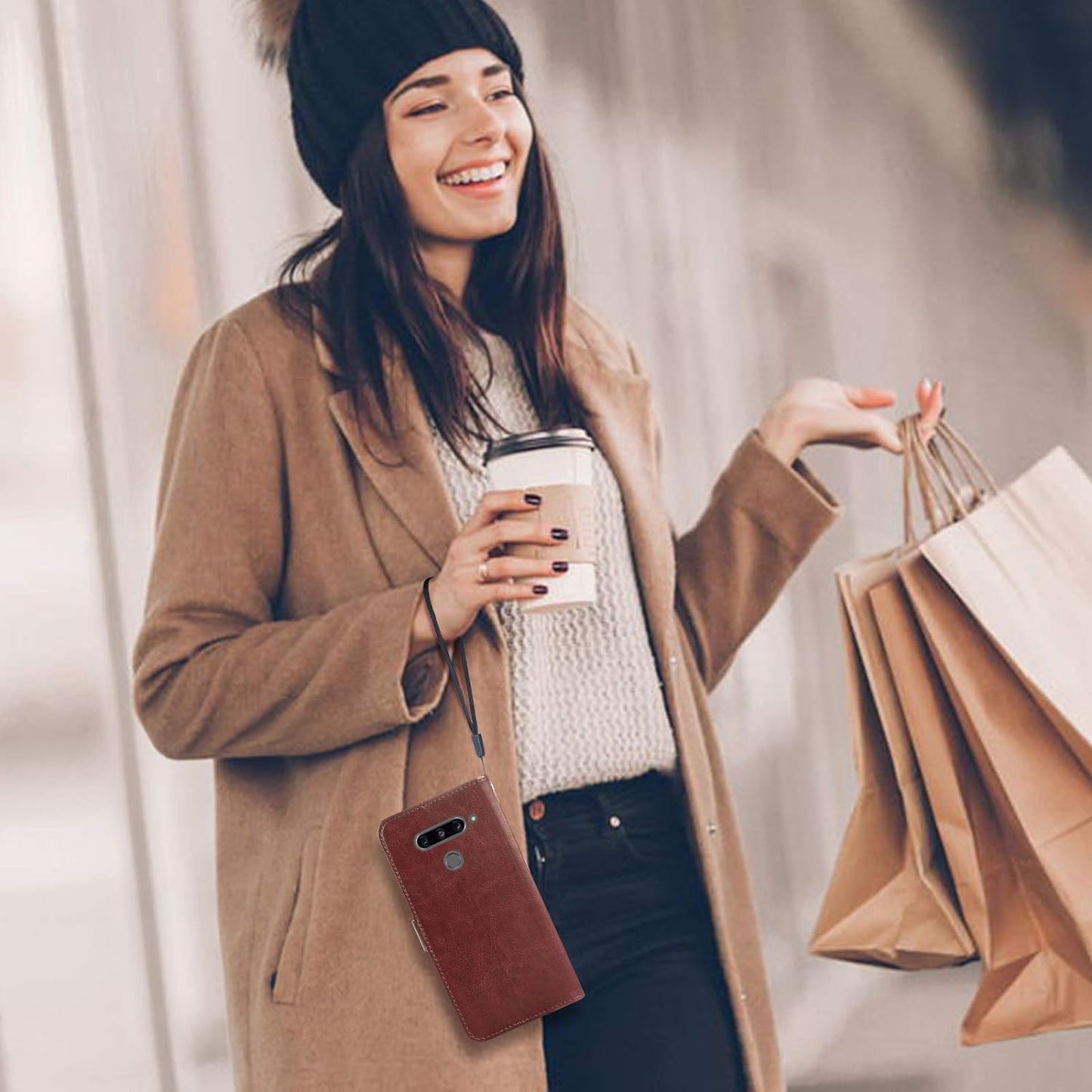 Asuwish Compatible with LG V40 Thinq Wallet Case Tempered Glass Screen Protector and Leather Flip Card Holder Stand Accessories Phone Cases for LGV40 Storm V 40 Thin Q V40Thinq LG40 40V 40Thinq Brown  Asuwish   