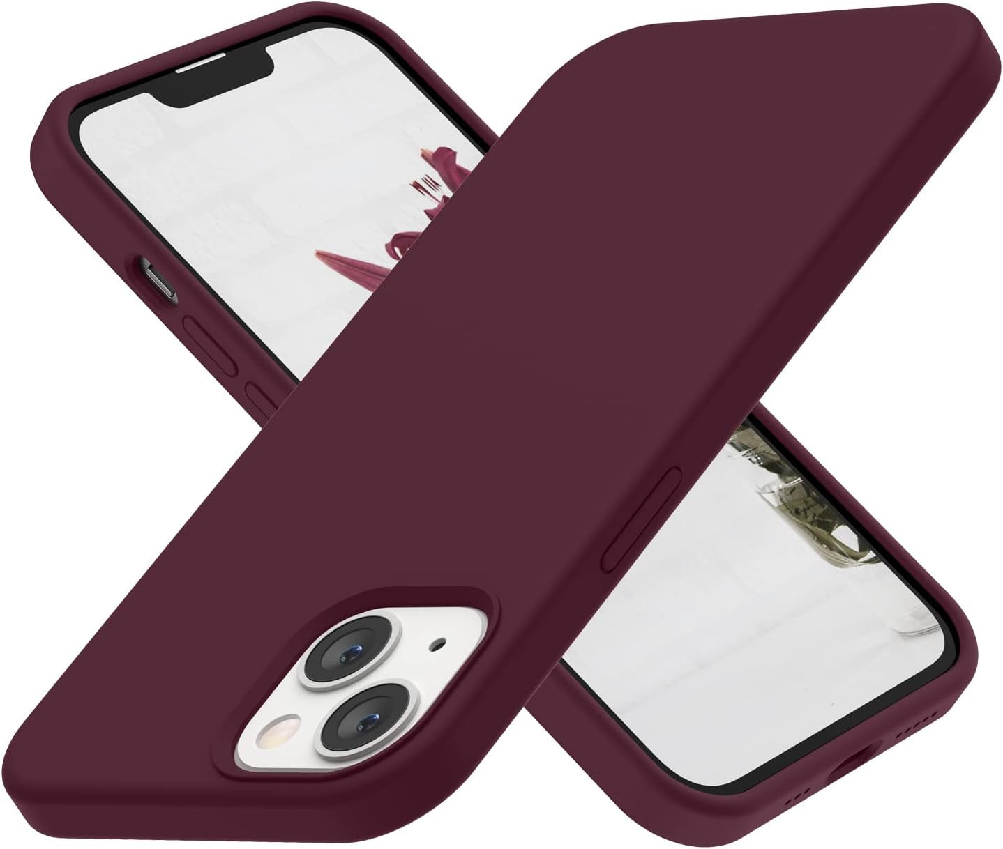 ABITKU Compatible with Iphone 13 Case 2021, Liquid Silicone Soft Gel Rubber Full Coverage Body [With Screen & Camera Protection] Shockproof Drop Phone Case Cover 6.1 Inch (Pink)  ABITKU Plum  