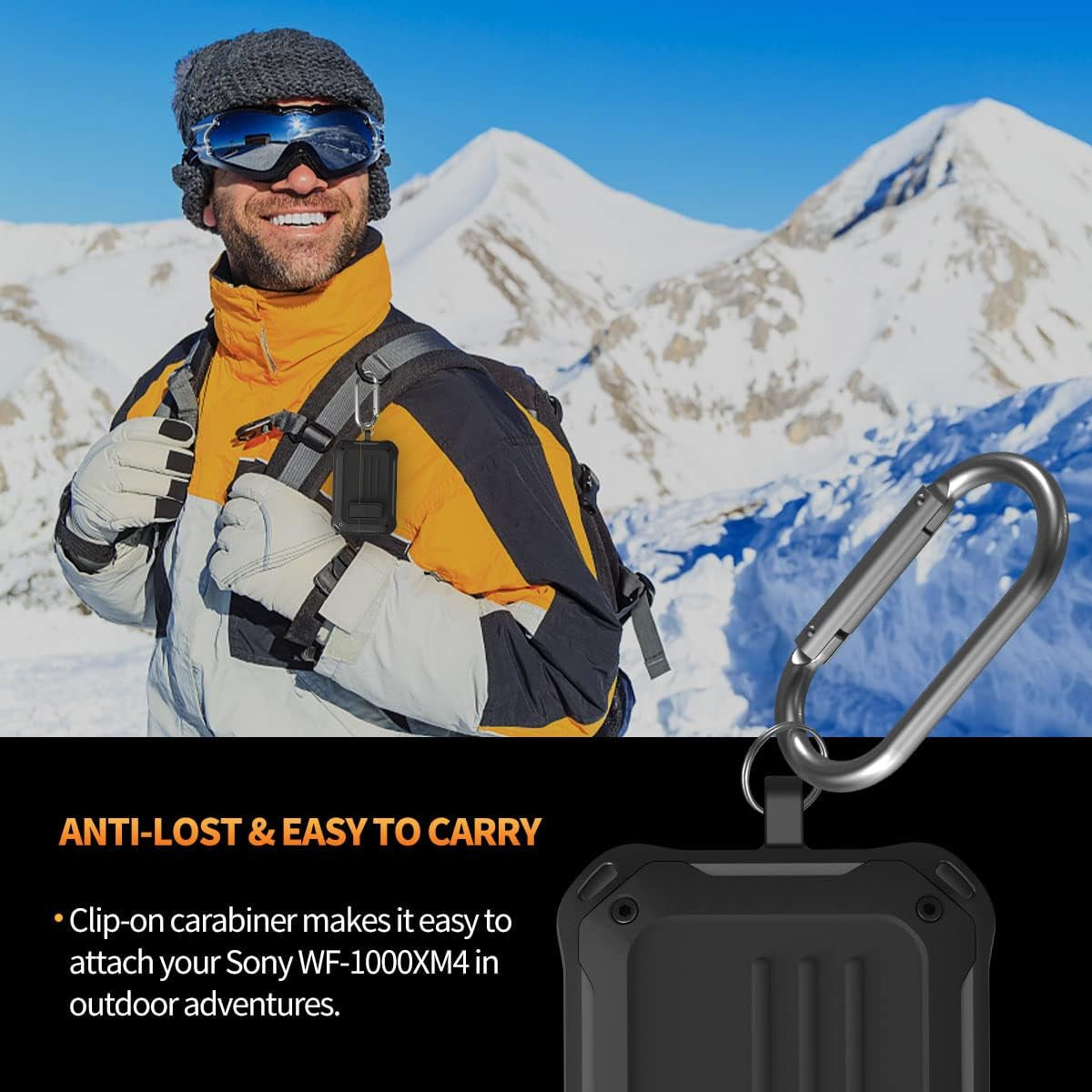 AIBEAMER Case for Sony WF-1000XM4 (2021), Secure Lock Cases Compatible with XM4 Protective Cover with Carabiner (Black)  AIBEAMER   