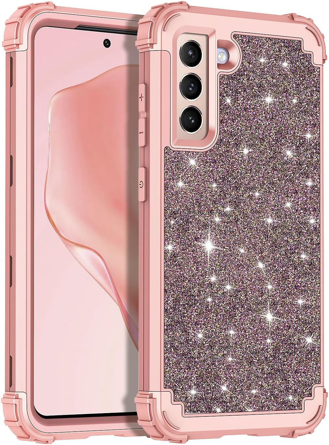 Rancase for Galaxy S21 plus 5G Case,Three Layer Heavy Duty Shockproof Protection Hard Plastic Bumper +Soft Silicone Rubber Protective Case for Samsung Galaxy S21 plus 5G 6.7 Inch,Black  Rancase Rose Gold  