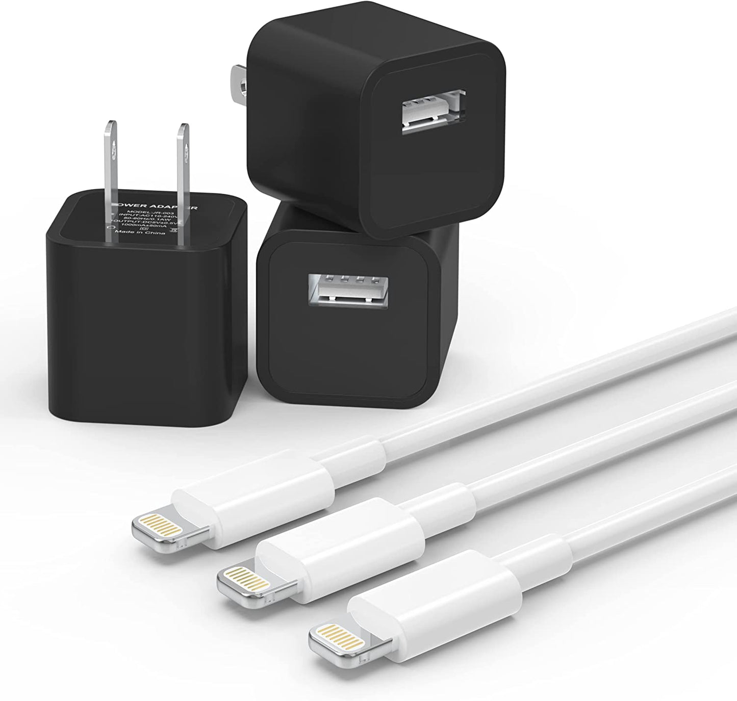 Plmuzsz (Apple Mfi Certified) Iphone Charger Cable, 3Pack Data Sync Charging Cords with 3Pack USB Wall Charger Travel Plug Adapter Compatible Iphone 12 Pro/11 Pro/Xs/Xr/X/8/8Plus and More  ZUQIETA Black  