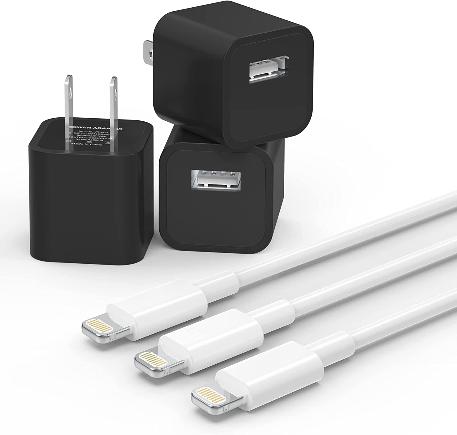 Plmuzsz (Apple Mfi Certified) Iphone Charger Cable, 3Pack Data Sync Charging Cords with 3Pack USB Wall Charger Travel Plug Adapter Compatible Iphone 12 Pro/11 Pro/Xs/Xr/X/8/8Plus and More  ZUQIETA Black  