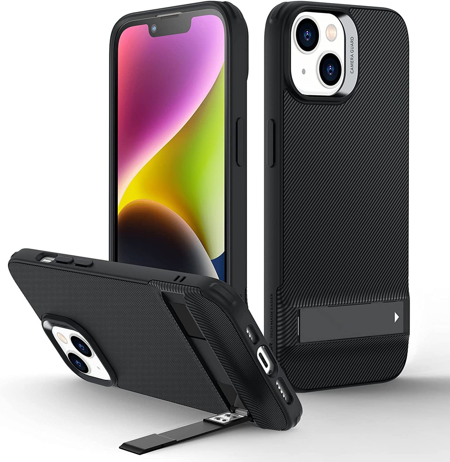 ESR for Iphone 14 Case/Iphone 13 Case, 3 Stand Modes, Military-Grade Drop Protection, Supports Wireless Charging, Slim Back Cover with Stand, Phone Case for Iphone 14/13, Metal Kickstand Case, Black  Electronic Silk Road Corp Black  
