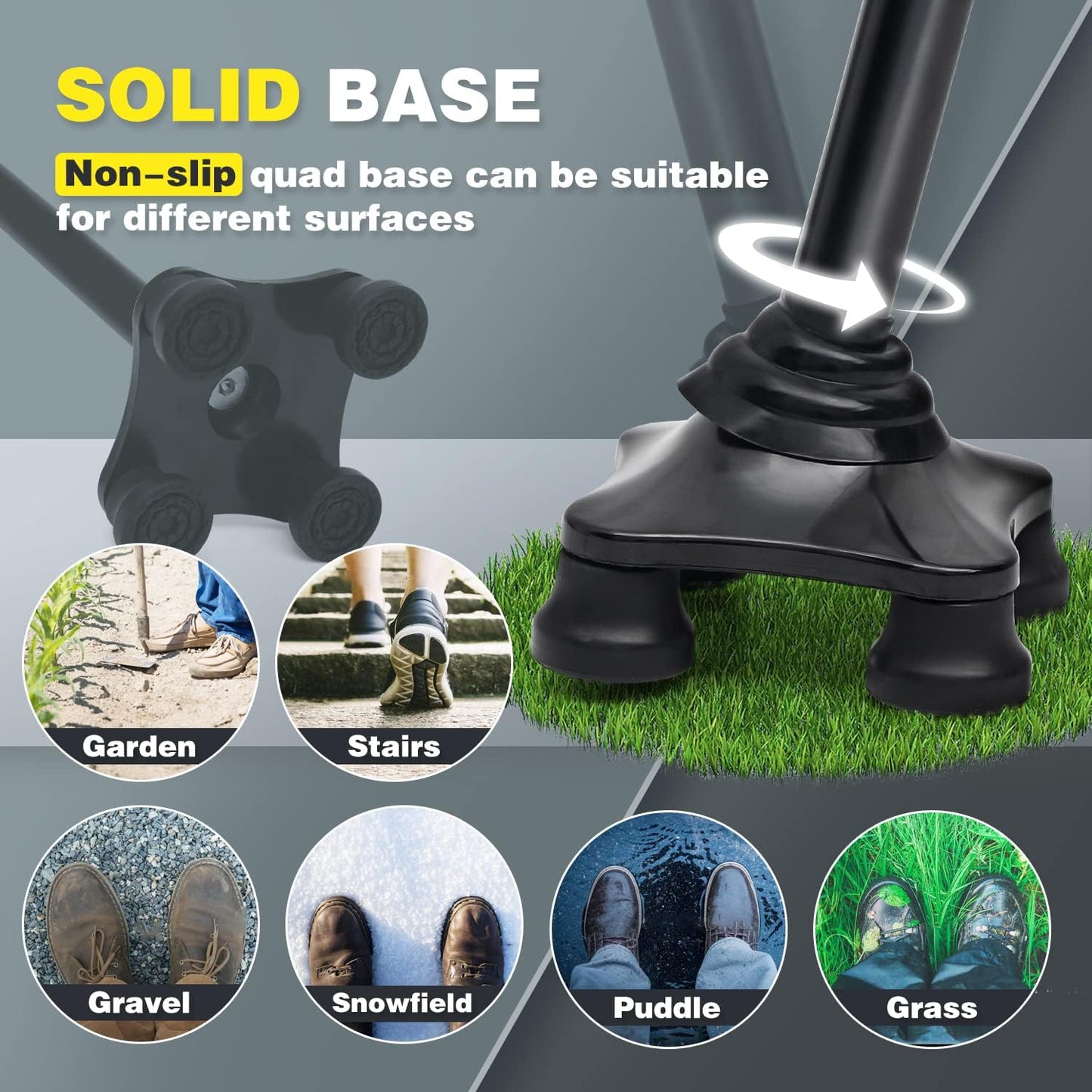 FANECO Walking Cane, Folding Walking Stick for Seniors, Pivoting Quad Base, Lightweight Adjustable Walking Stick for Men/Women  NINGBOSHI GUOSHENG XINXI KEJI YOUXIANGONGSI   