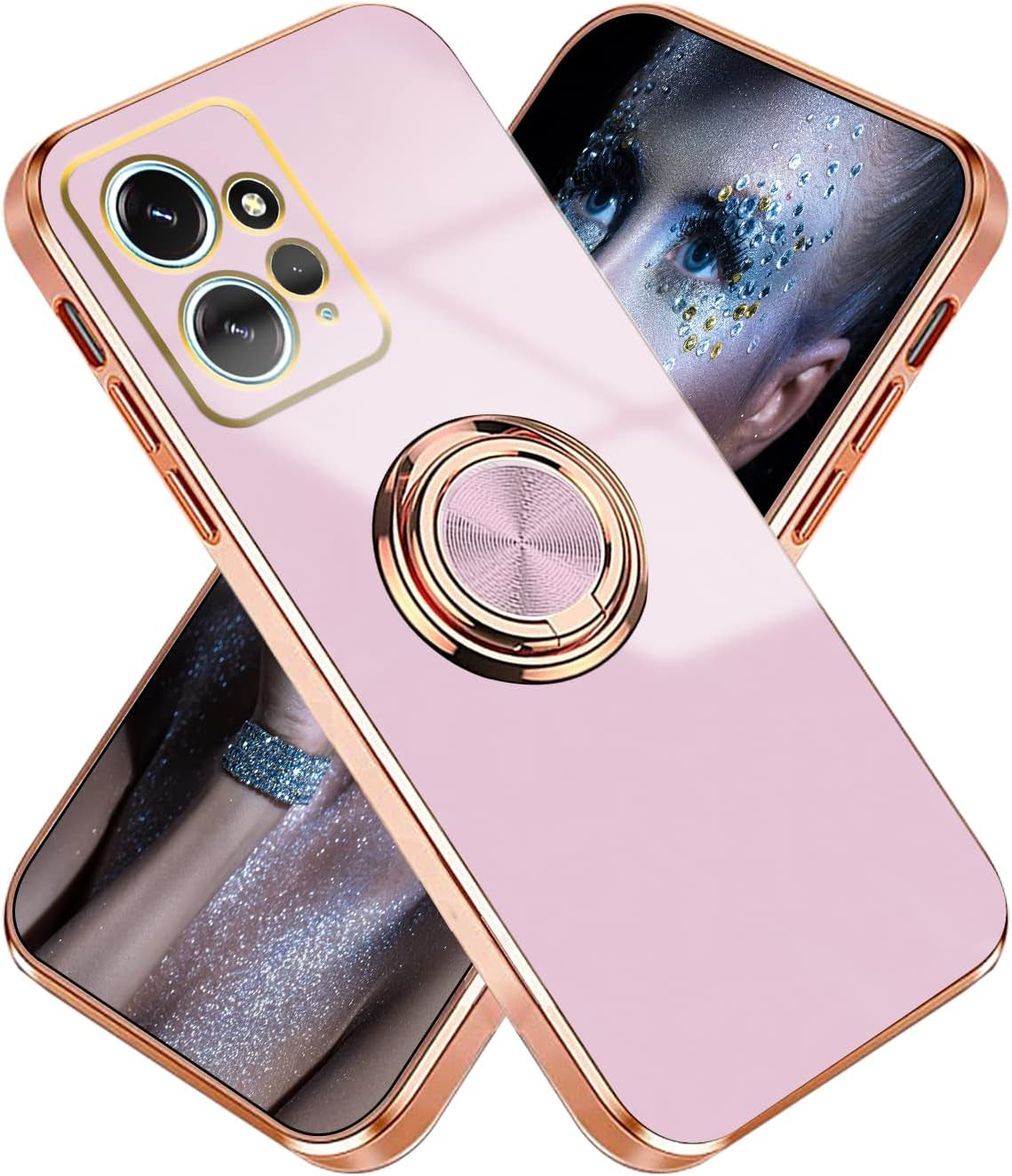 Tiwinxing Compatible with Xiaomi Redmi Note 12 4G Case for Women Men Cute Redmi Note 12 4G Phone Case Shockproof with Luxury Plating Gold Edge Kickstand Protective Cases Cover (Black)  Tiwinxing Light Purple  